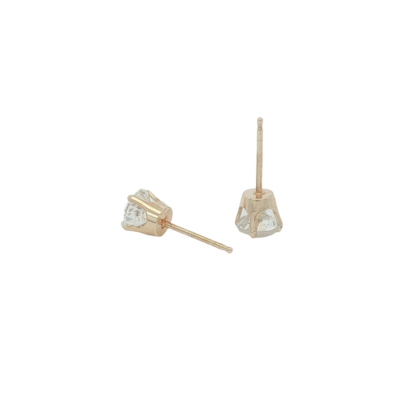Lady's Yellow 14 Karat Stud Earrings Set With 2 = 1.00twt Round Brilliant K I1 Diamonds