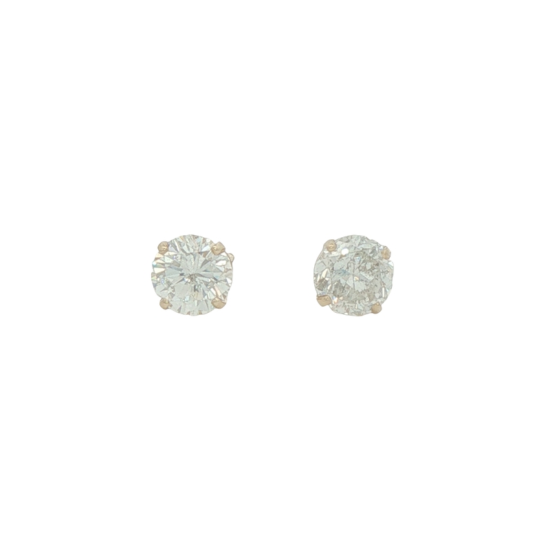 Lady's Yellow 14 Karat Stud Earrings Set With 2 = 1.00twt Round Brilliant K I1 Diamonds