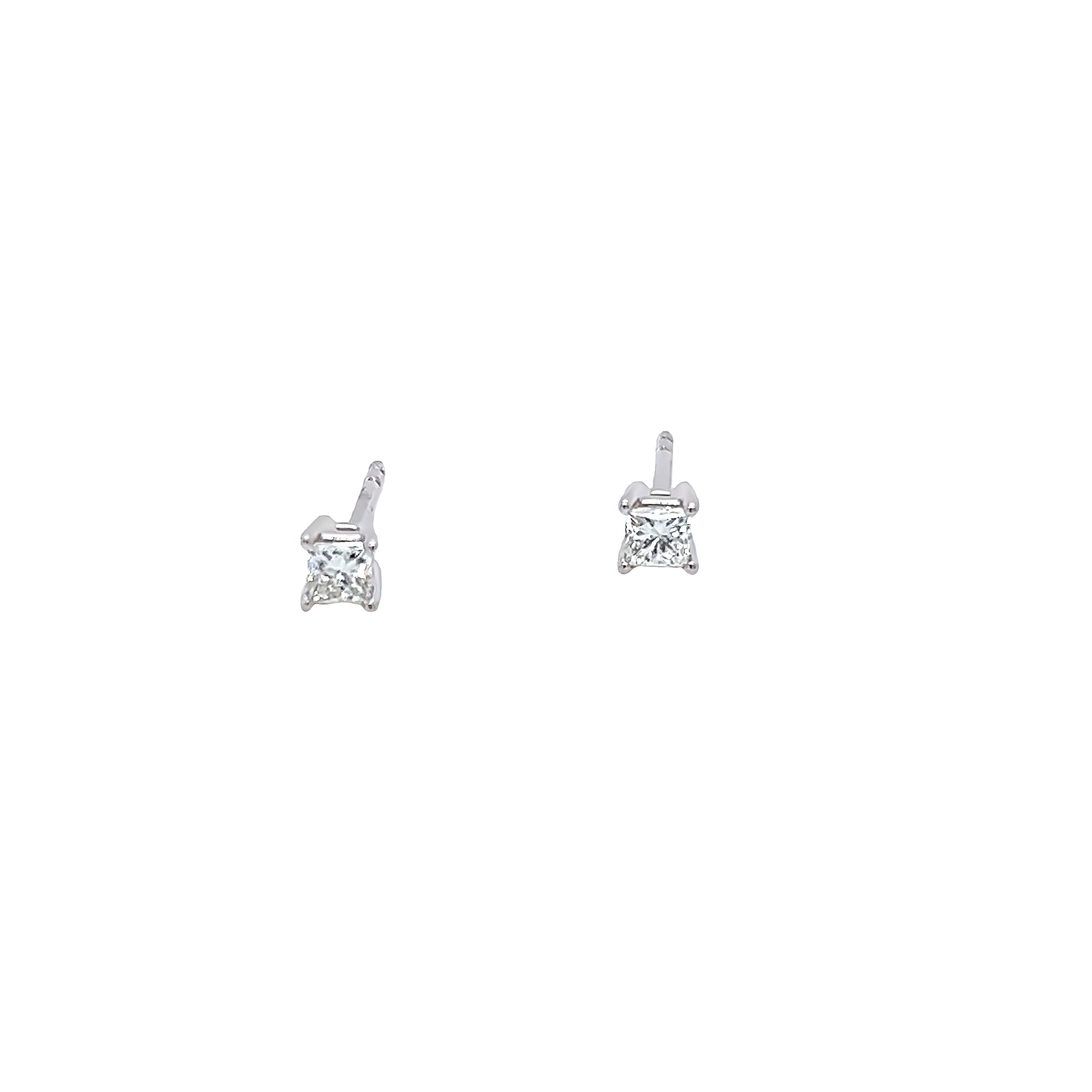 White 18 Karat Stud Earrings 2=0.25tw Princess L VS Diamonds