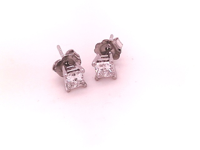 14 Karat white gold stud earrings with 2=0.63Tw princess G/H I1 Diamonds
