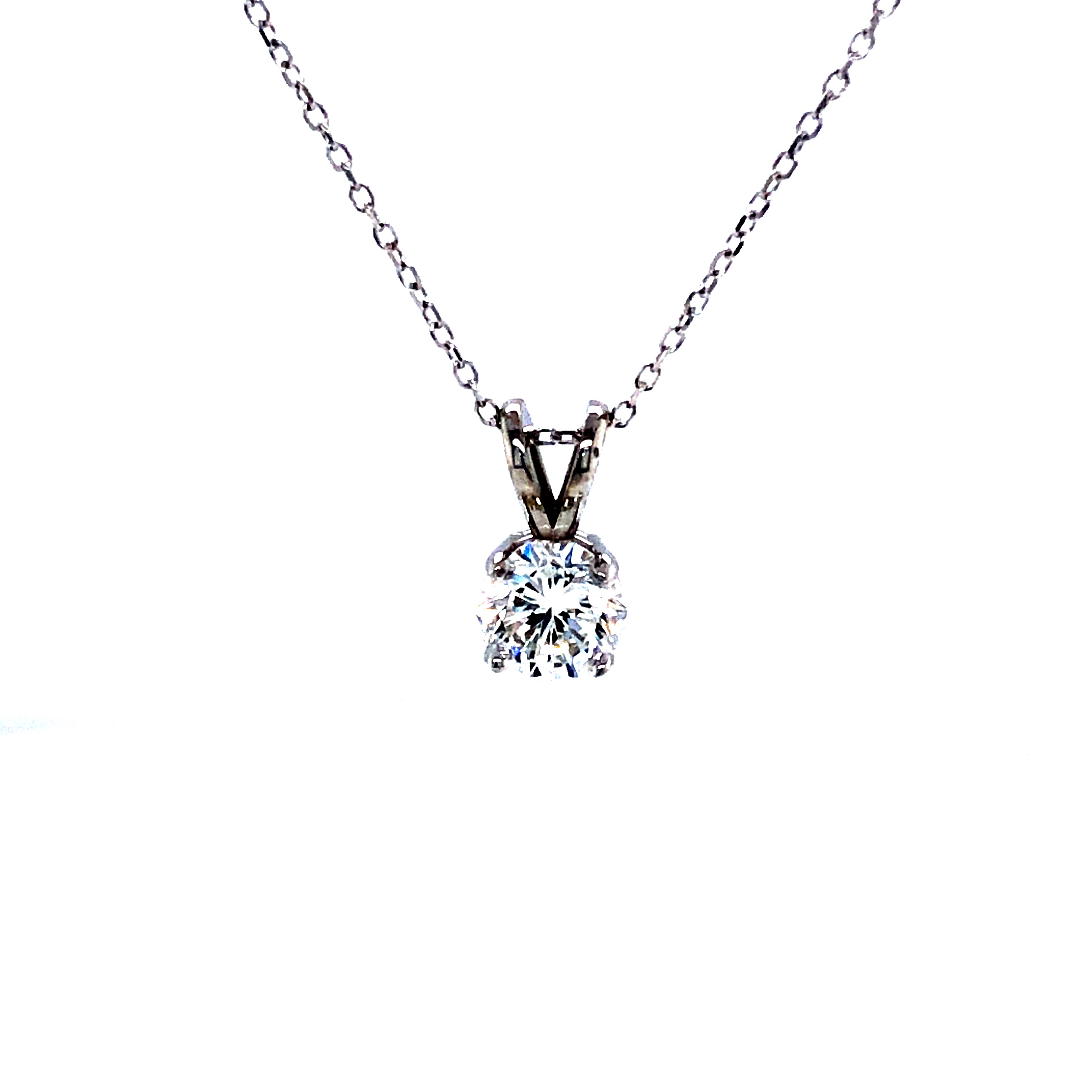 14 Karat white gold solitaire pendant Length 18 with one 0.70ct Round Brilliant H VS1 Diamond