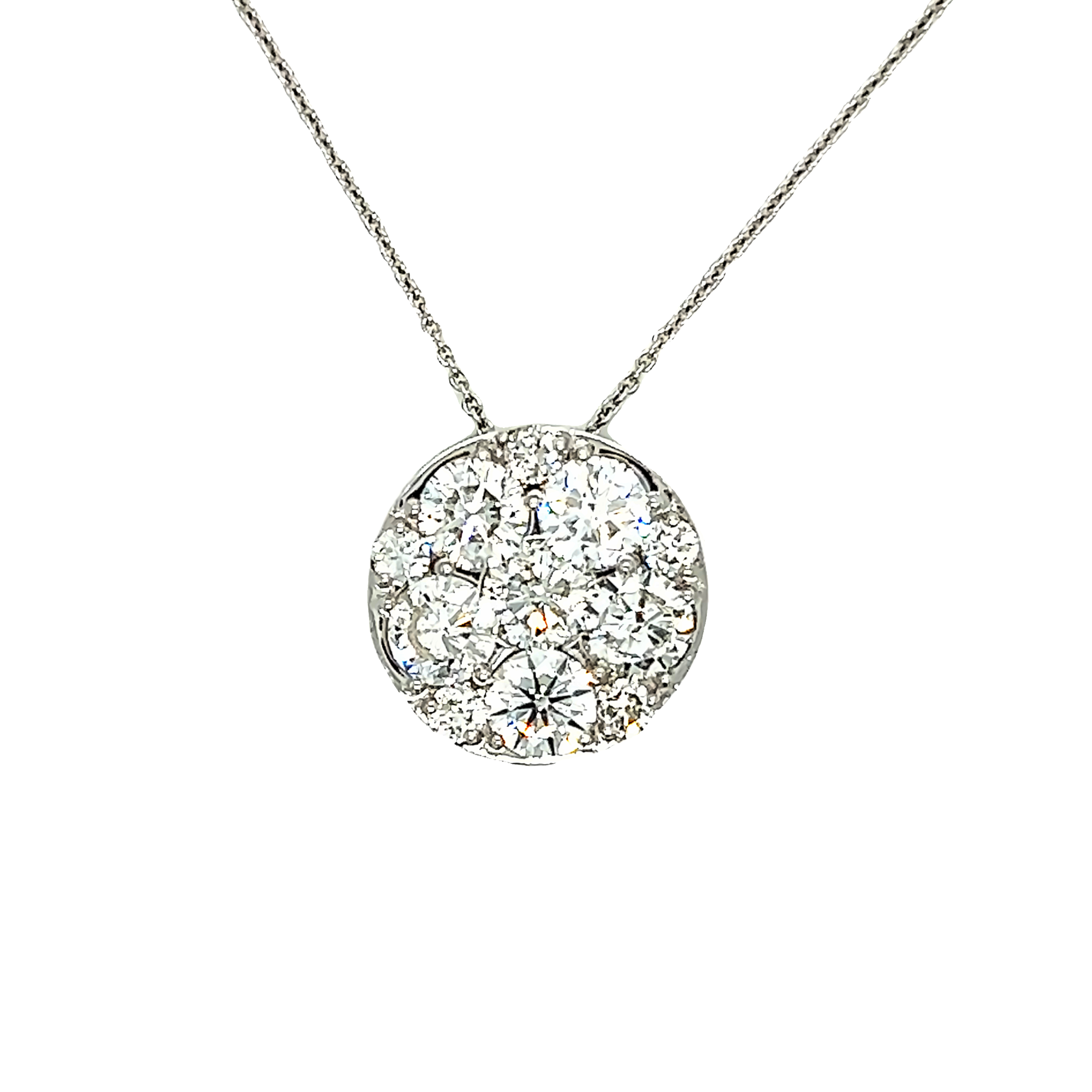 White 14 Karat Cluster Pendant With 11=2.93Tw Round Brilliant G I Diamonds