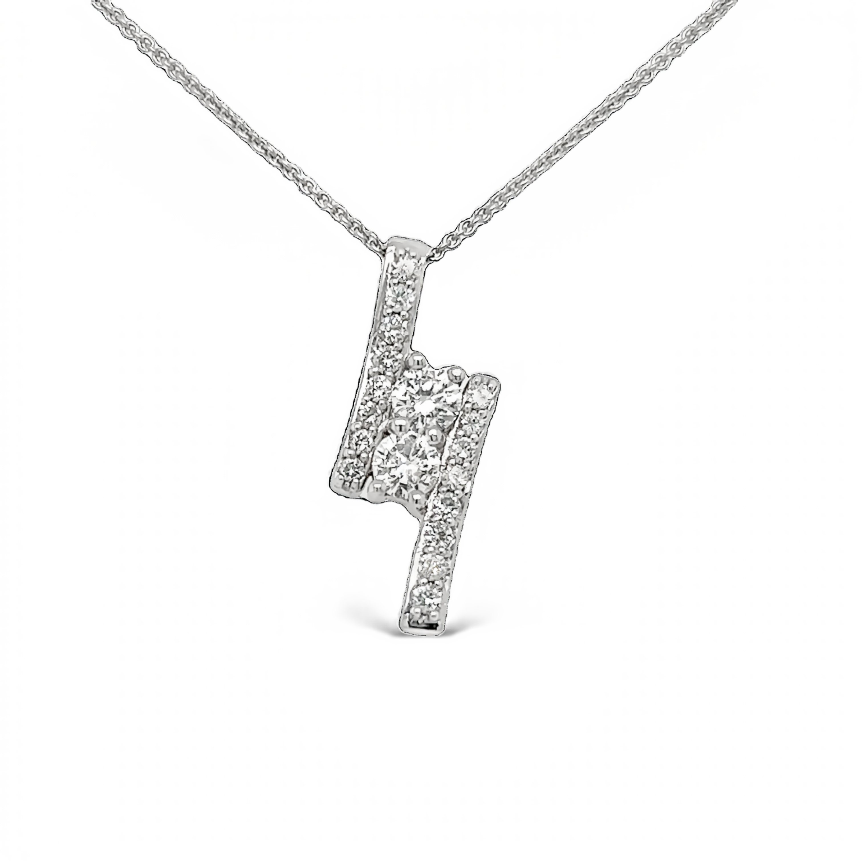 White 14 Karat Free Form Pendant With 2=0.37Tw Round Brilliant G Si Diamonds And 16=0.23Tw Round Brilliant G Si Diamonds