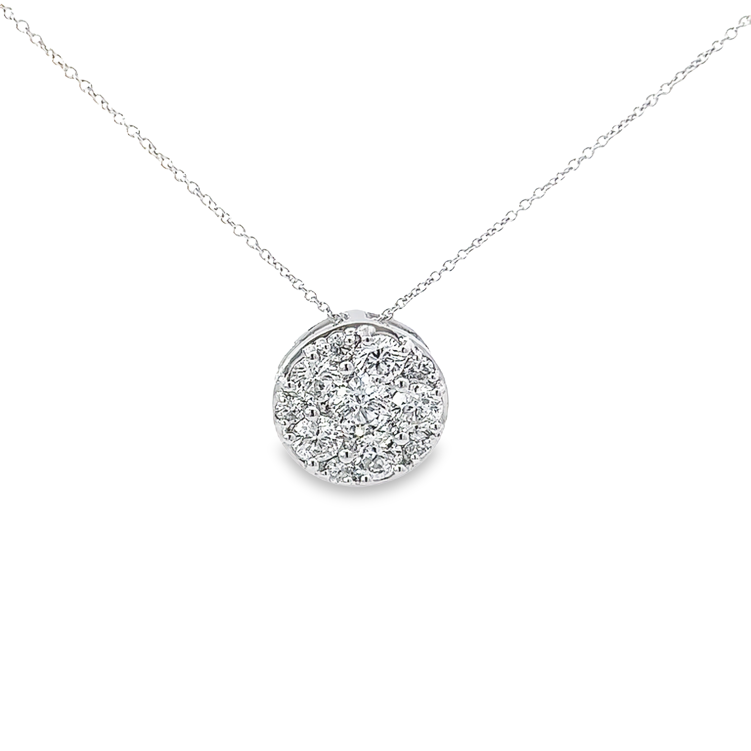 White 14 Karat Cluster Pendant with 11=2.00tw Round Brilliant G SI Diamonds