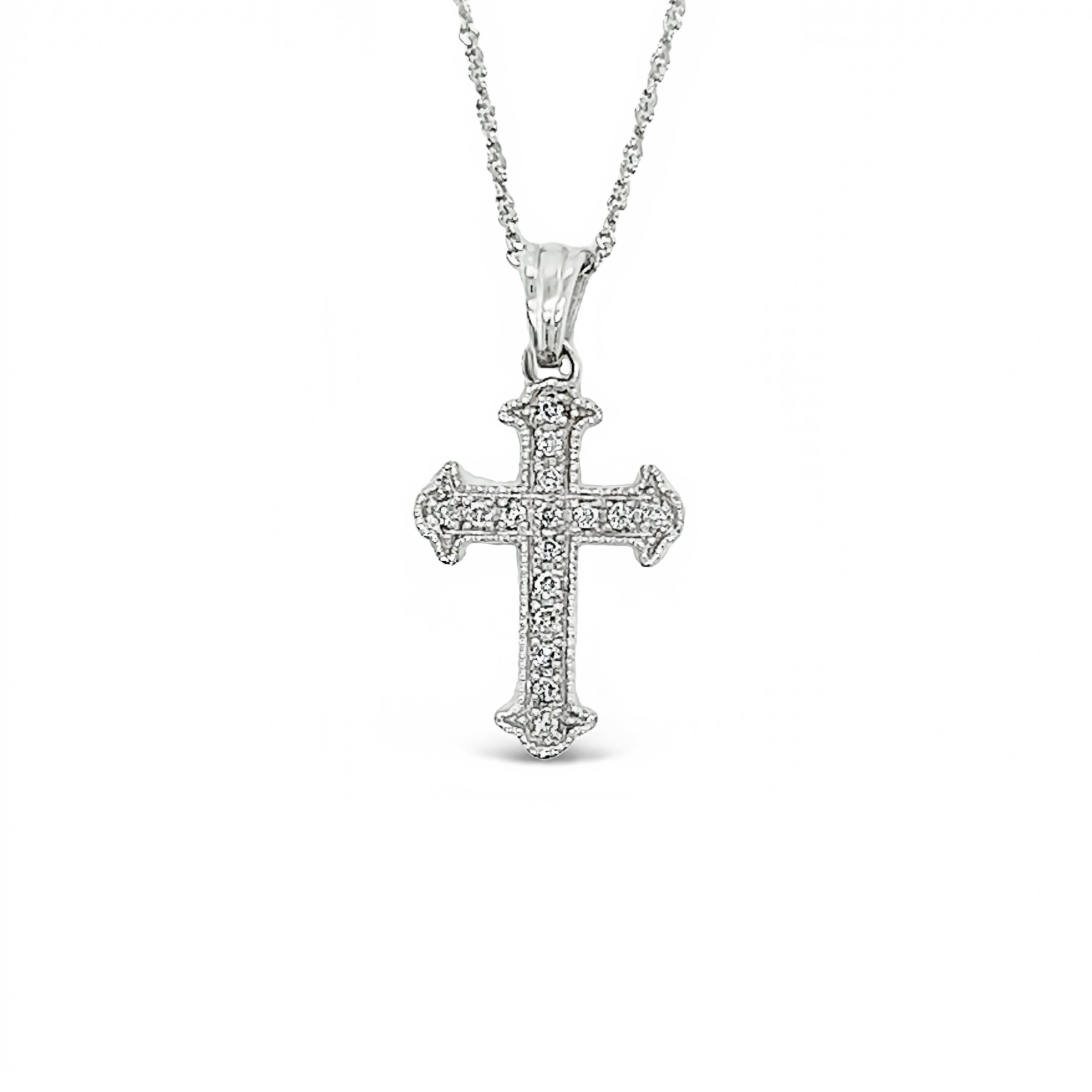 White 14 Karat Cross Pendant With 16=0.10Tw Round Brilliant G/H Si Diamonds