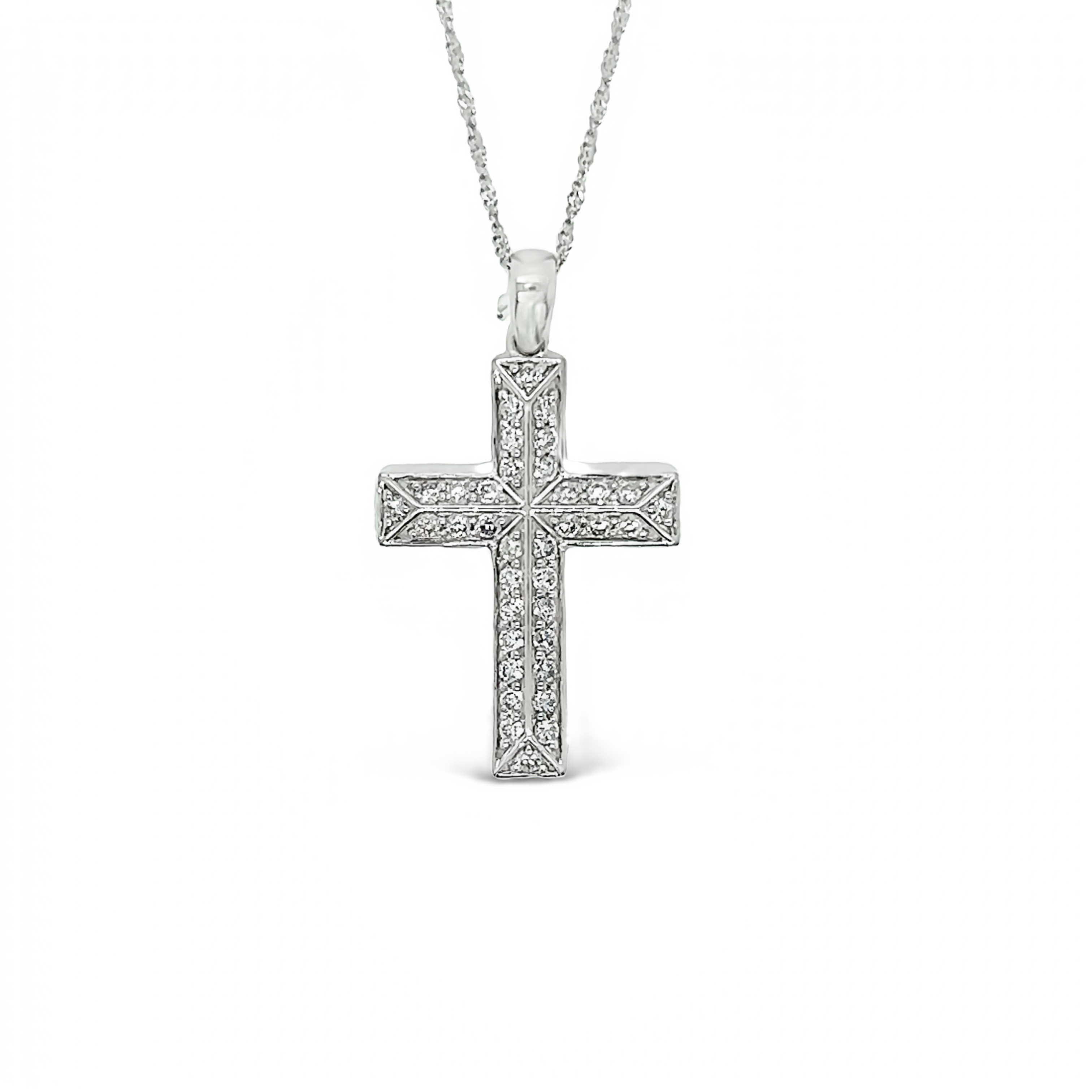 White 14 Karat Cross Pendant With 36=0.45Tw Round Brilliant G SI Diamonds