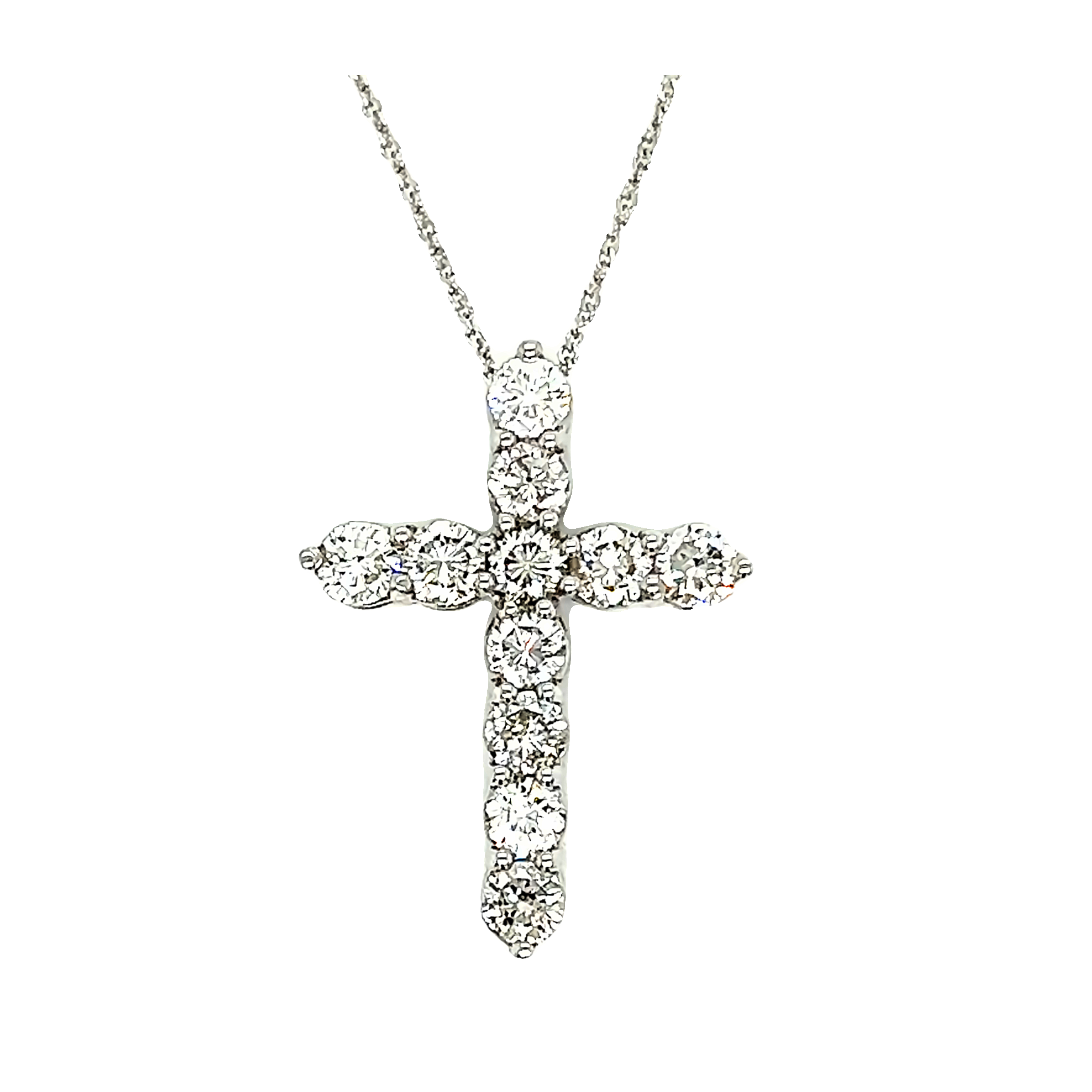 White 14 Karat Cross Pendant With 11=1.55Tw Round Brilliant G SI Diamonds