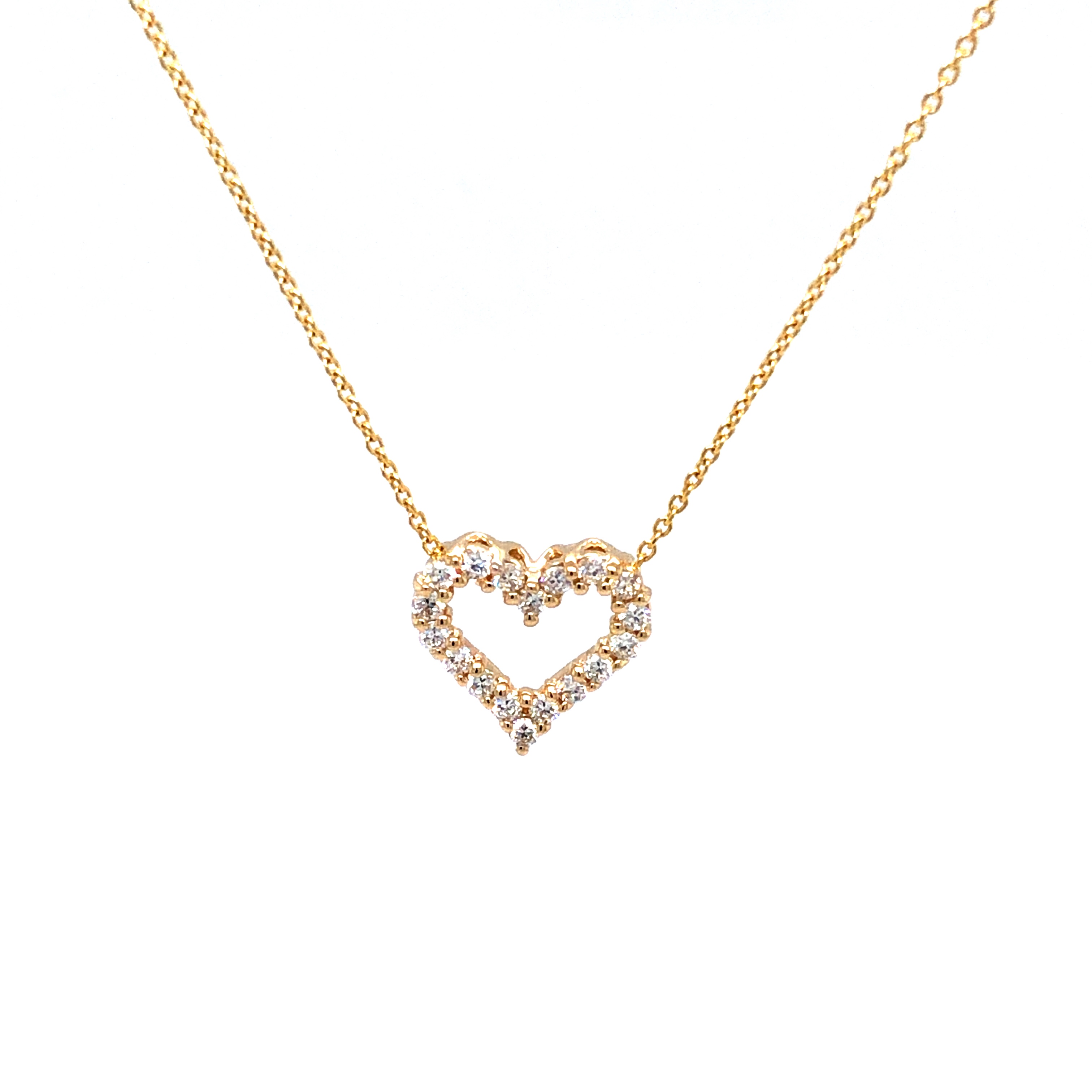 14 Karat yellow gold heart pendant with 18=0.27TW Round Brilliant G VS Diamonds