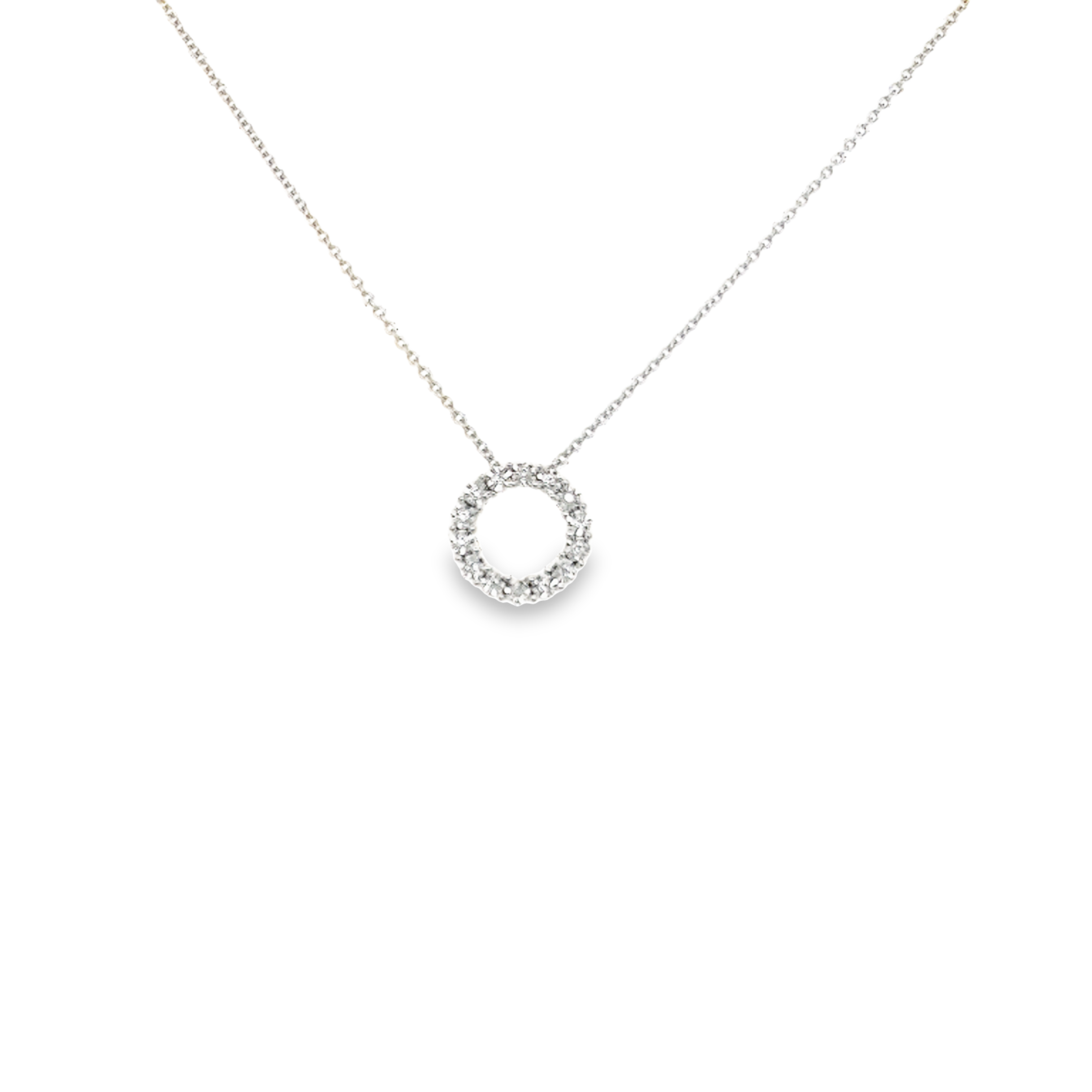 14 Karat white gold Circle Pendant with 14=0.05 total weight  Round Brilliant G SI Diamonds