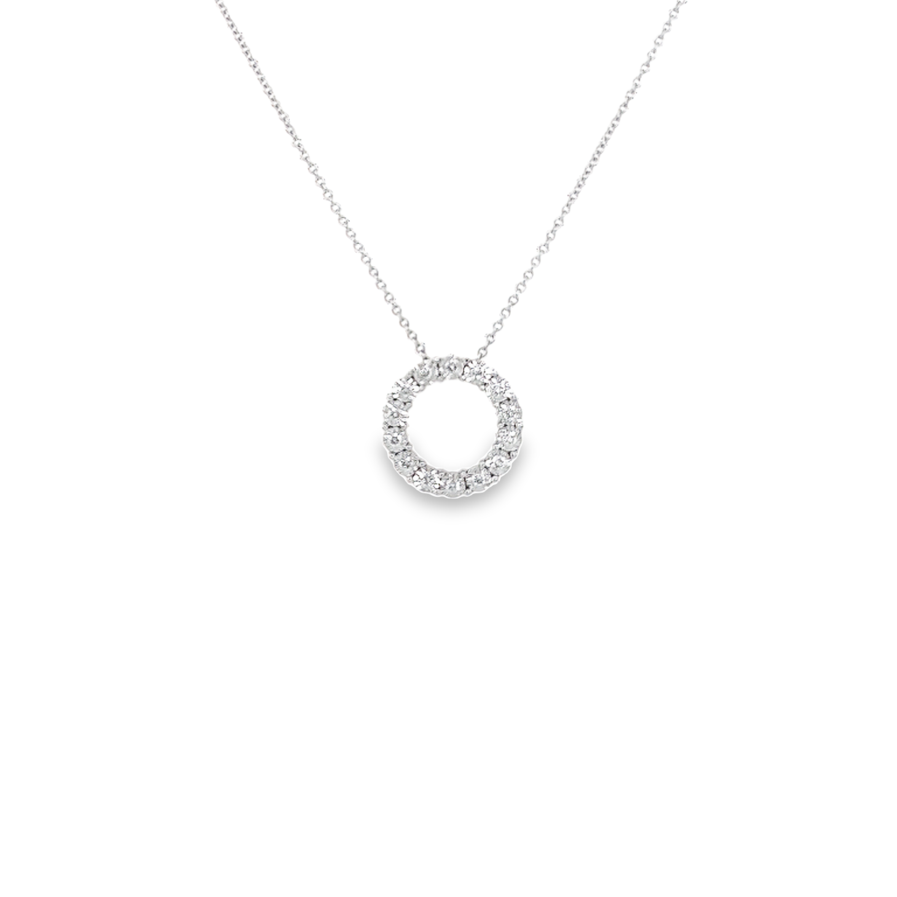 14 Karat white gold Circle Pendant with 14=0.15 total weight Round Brilliant G SI Diamonds