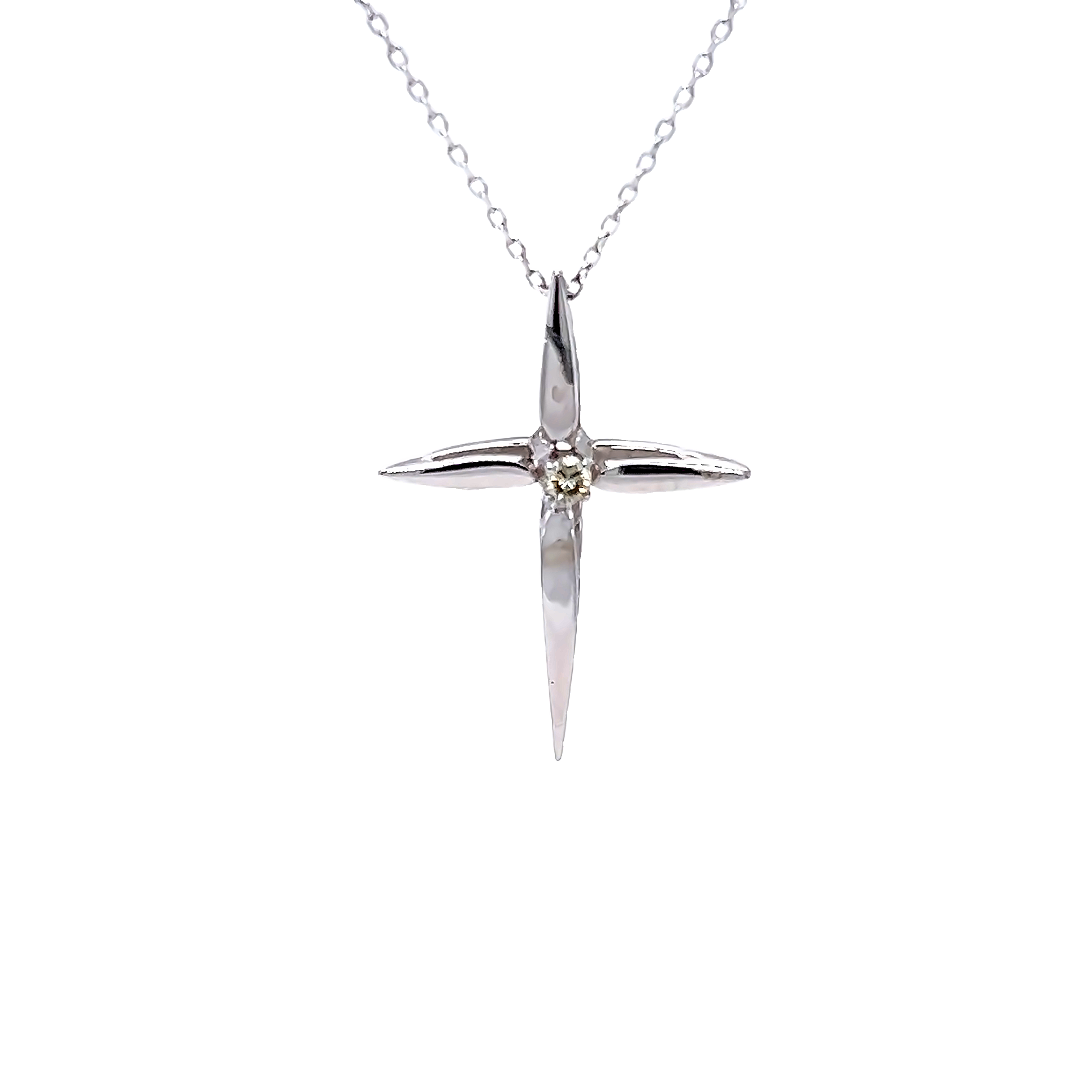14k White Gold Diamond Cross Pendant