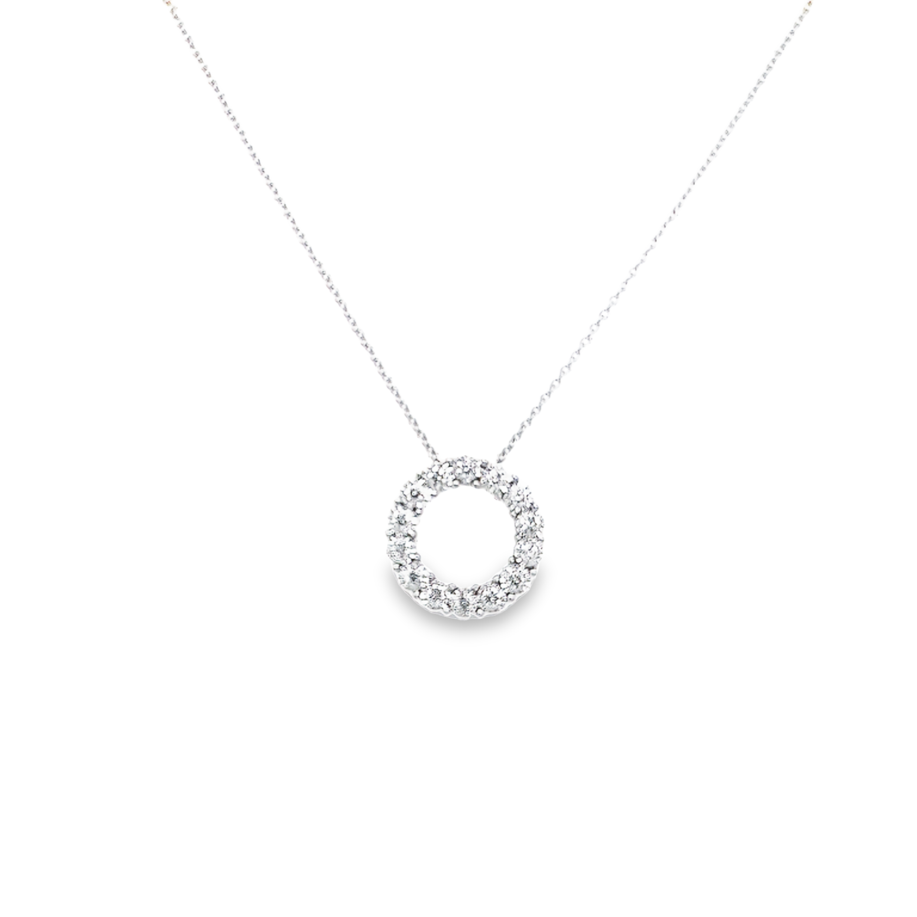 14 karat white gold circle pendant with 14=0.25 total weight Round Brilliant G SI Diamonds