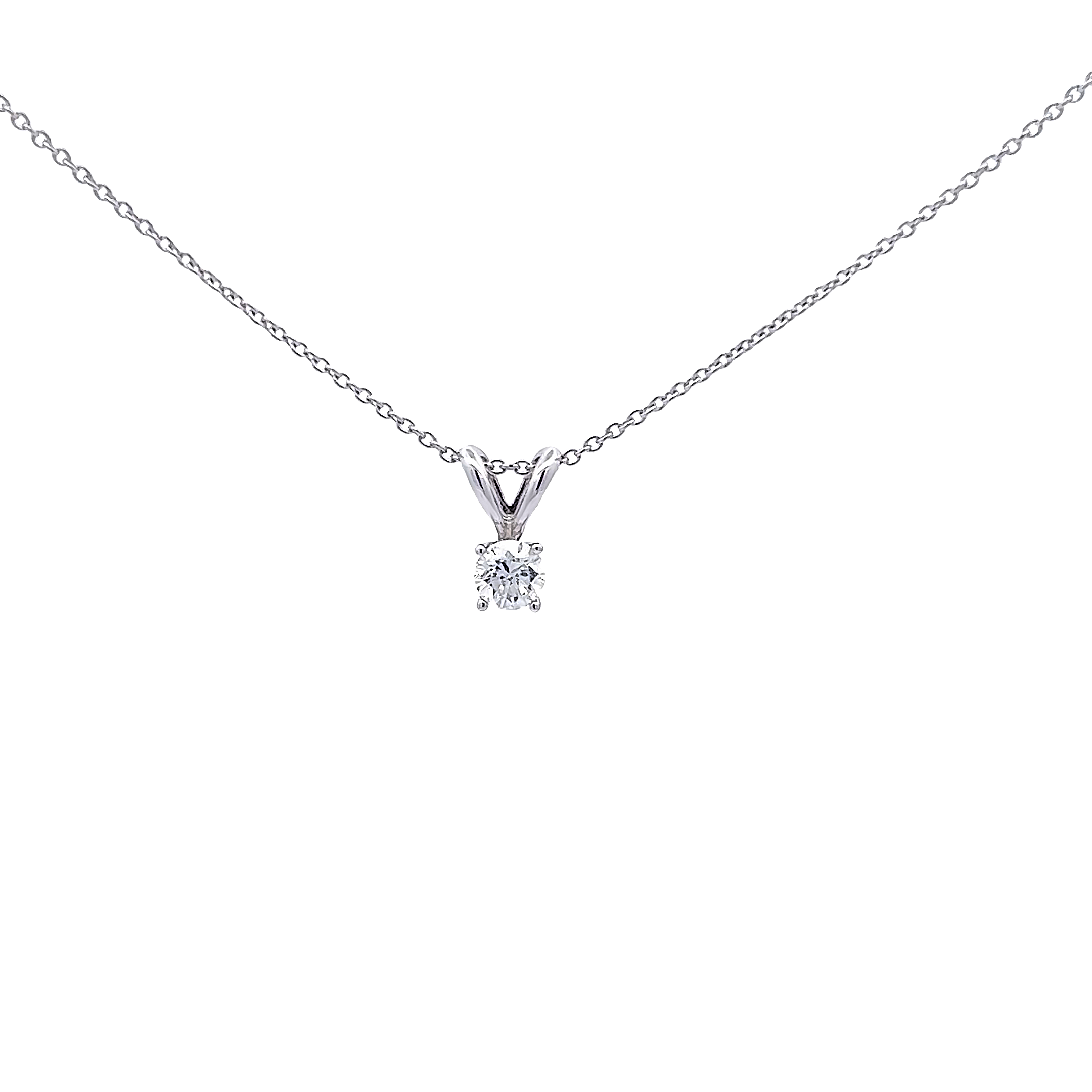 14 Karat White Gold Solitaire Pendant With One 0.20ct Round Brilliant K Si2 Diamond