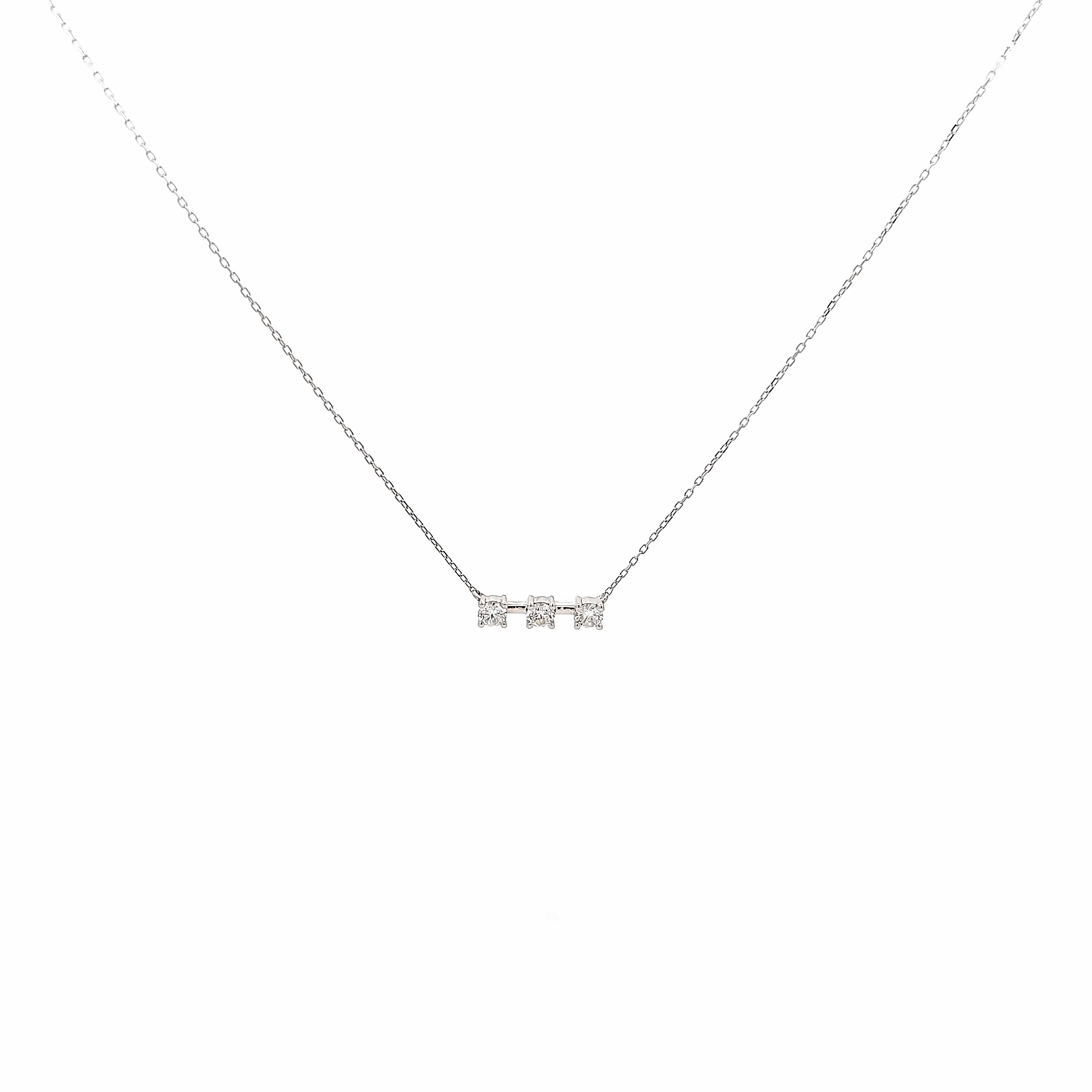 14 Karat white gold bar pendant with 3=0.26 total weight round brilliant G I Diamonds