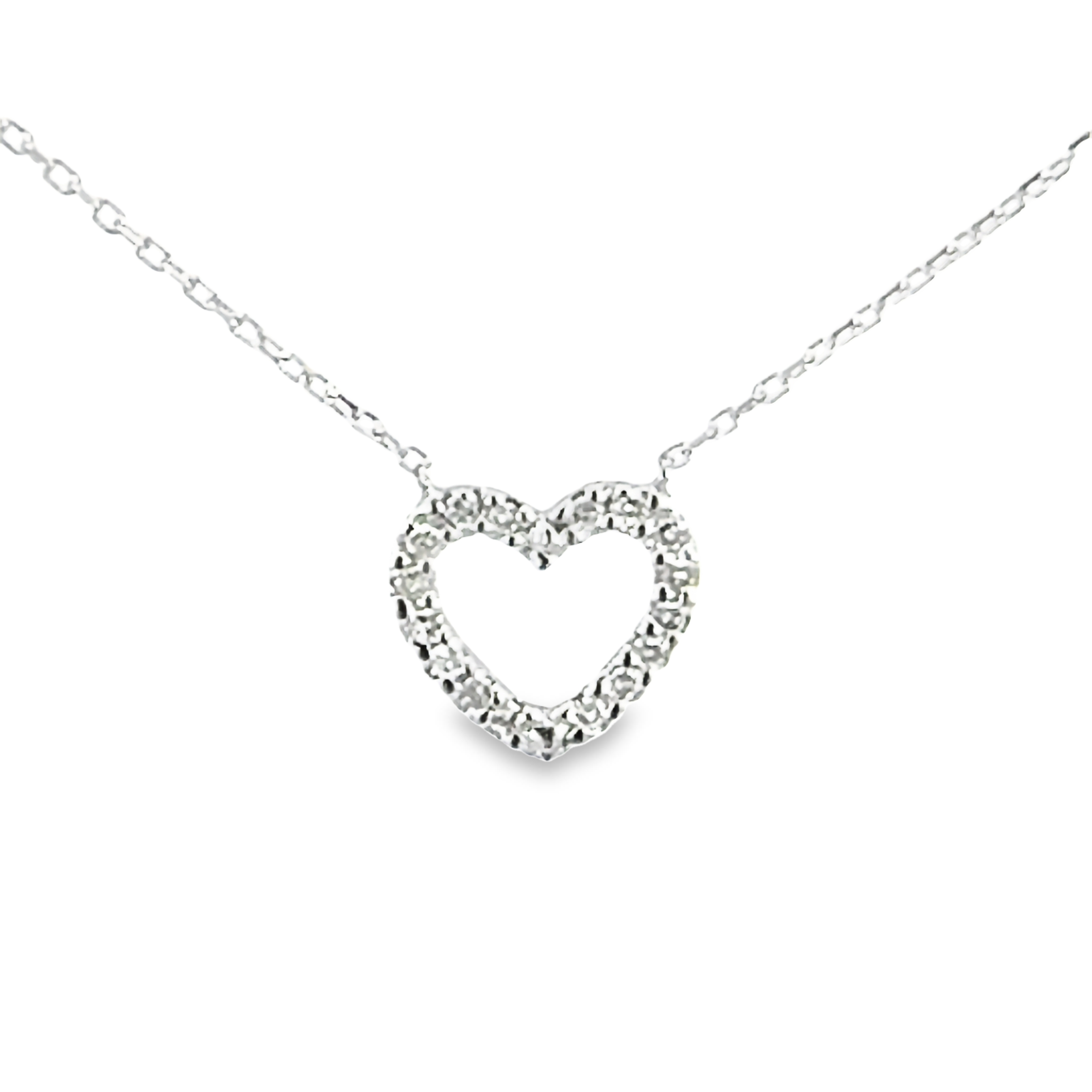 14 Karat White Gold Heart Pendant With 16=0.05tw Single Cut G I Diamonds