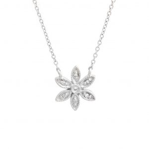 14 Karat white gold flower pendant With 7=0.02Tw Single Cut G I Diamonds