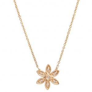 14 Karat yellow gold flower pendant with 7=0.02Tw Single Cut G I Diamonds
