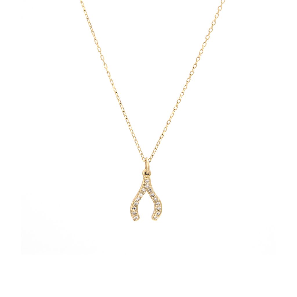 14k Gold Diamond Wishbone Pendant Necklace