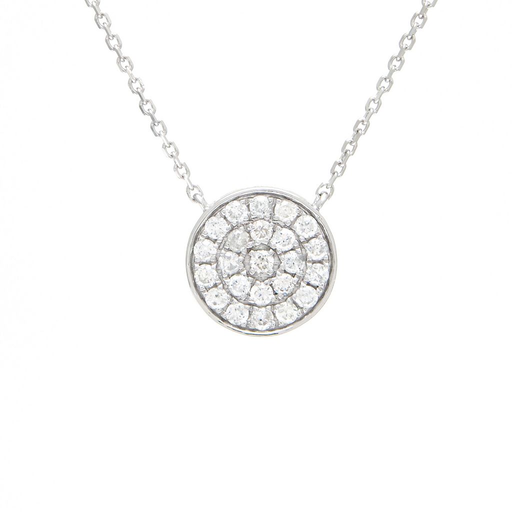 14 Karat white gold circle pendant with 24=0.25Tw round brilliant G I Diamonds
