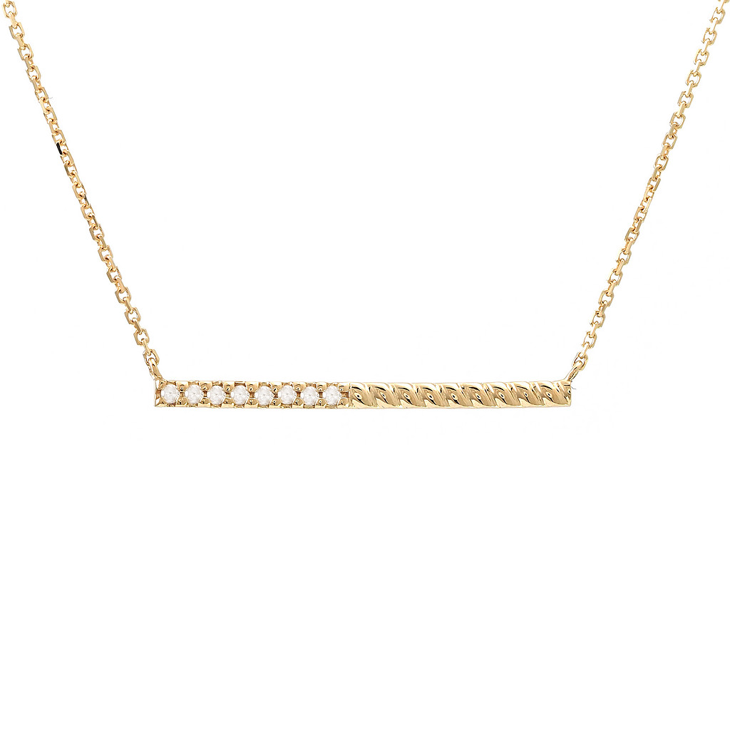 14 Karat yellow gold bar pendant with 8=0.05Tw round brilliant G I Diamonds