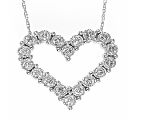14 Karat white gold Heart Pendant with 18=0.10  total weight round brilliant G SI Diamonds