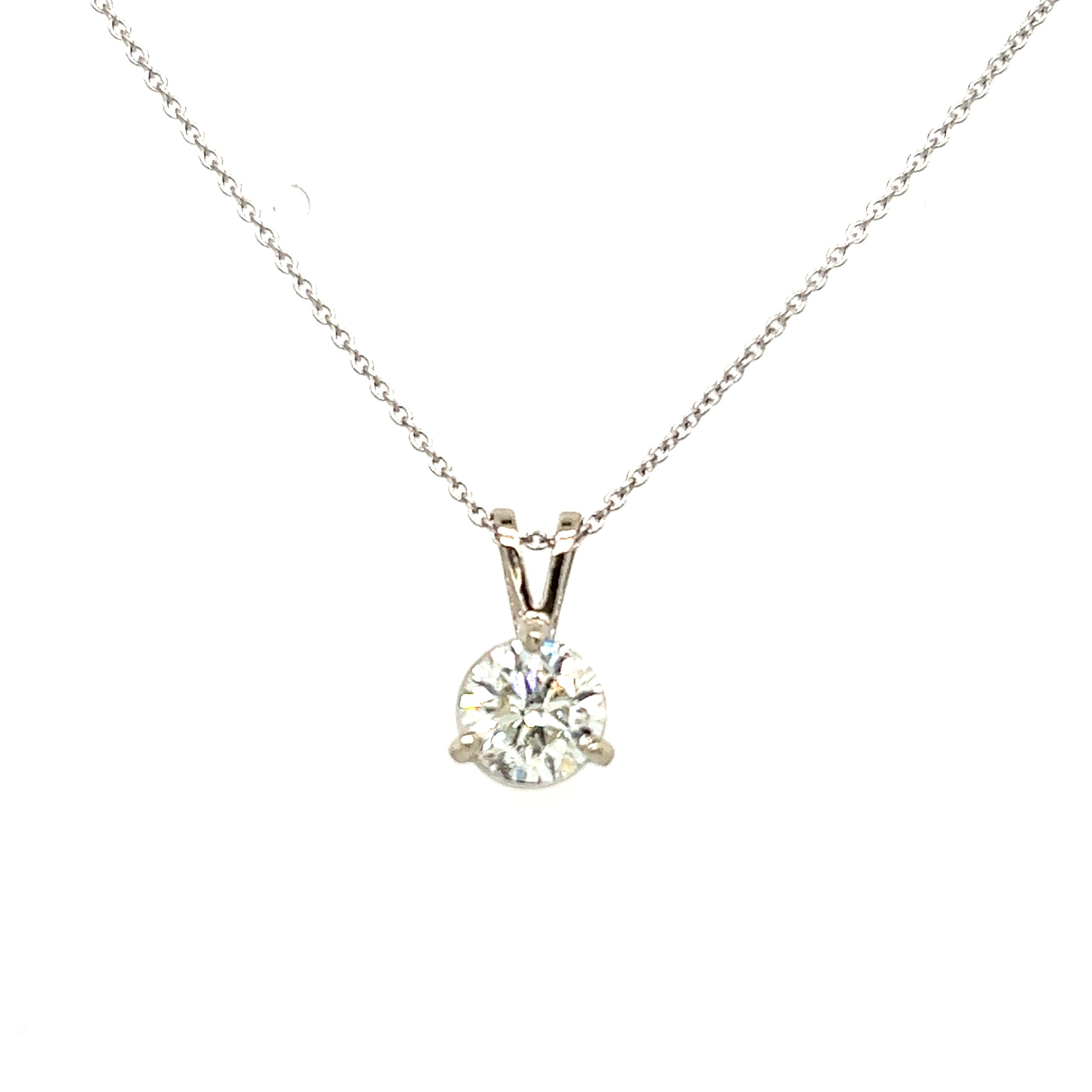 14 karat white gold solitaire pendant with One 0.70ct round brilliant G SI Diamond