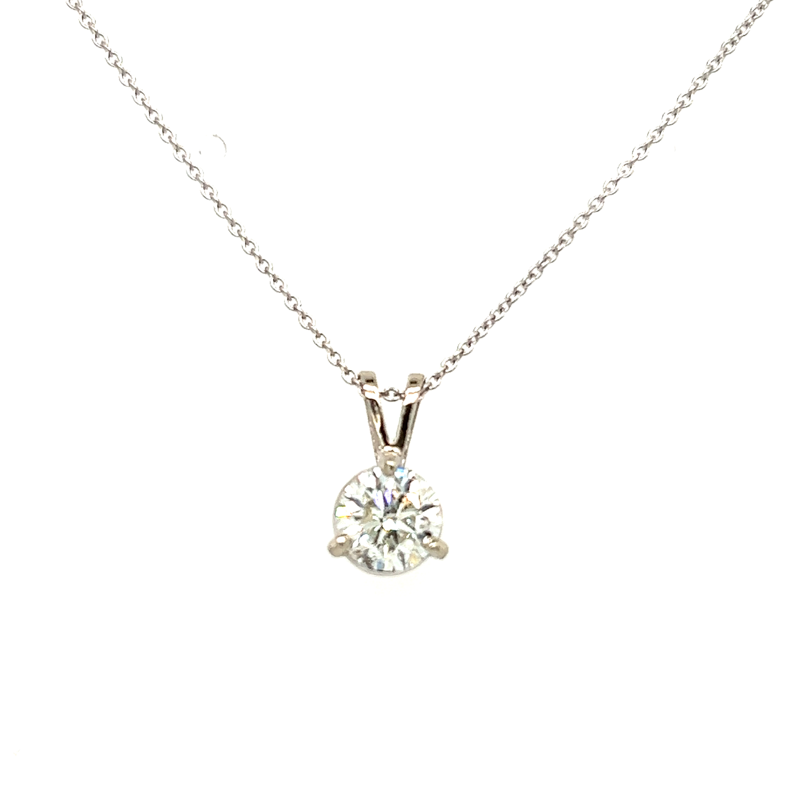 14 Karat white godl solitaire Pendant with one 0.70ct Round Brilliant J I1 Diamond