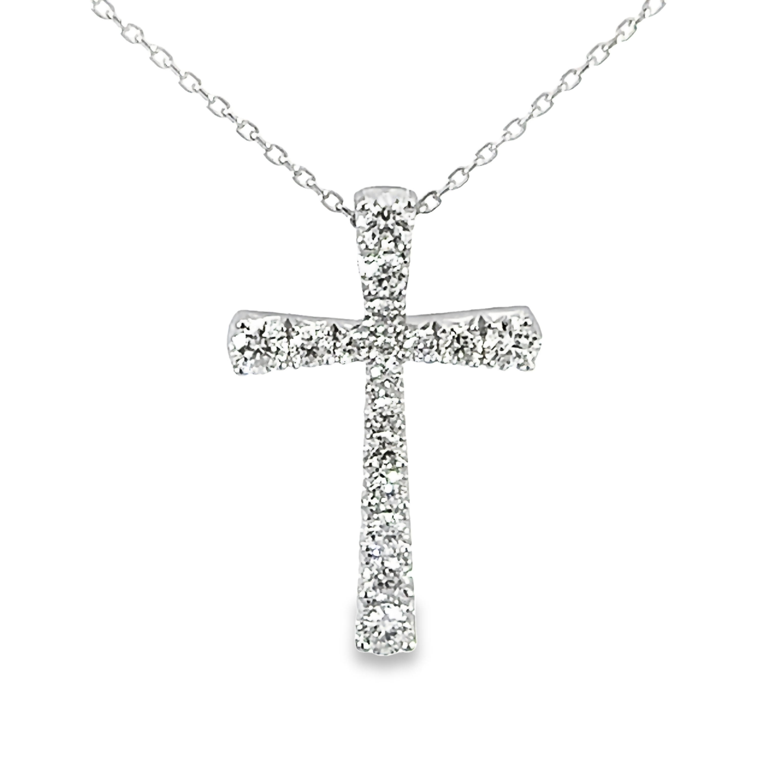 14 Karat white gold cross pendant with 17=0.50TW Round Brilliant G VS Diamonds
