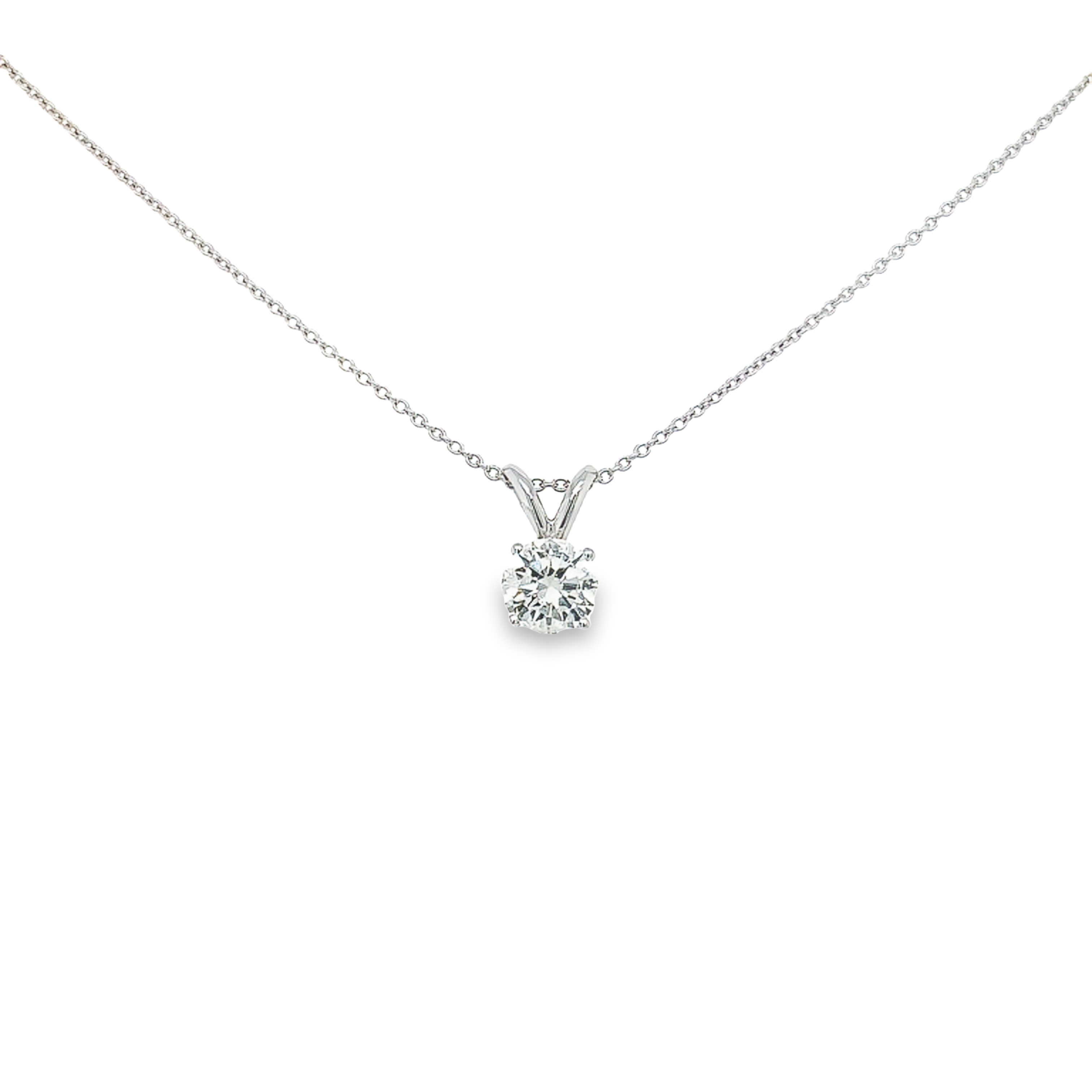 14 Karat white gold solitaire pendant with one 0.50ct round brilliant F SI2 Diamond