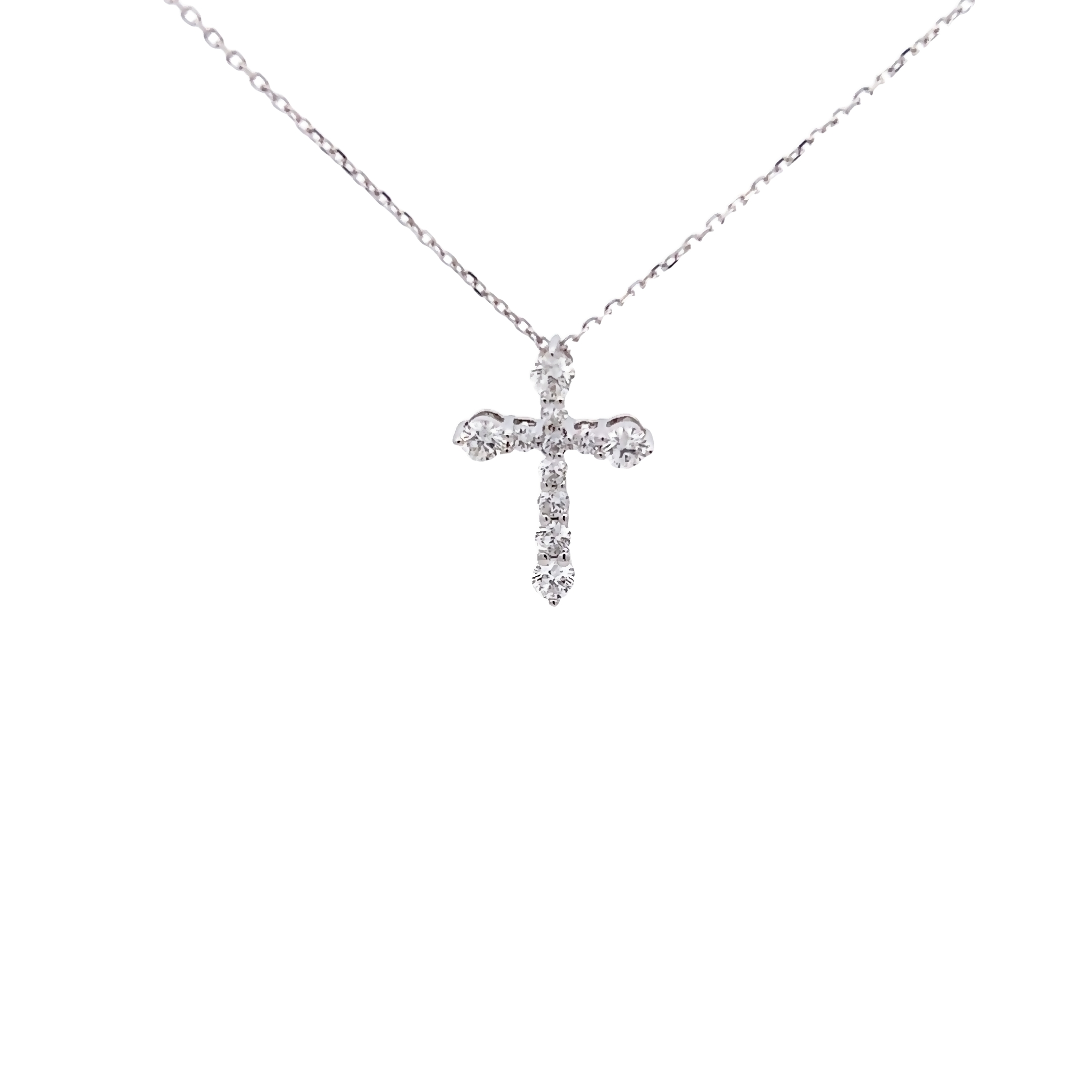 14 Karat White Gold Cross Pendant With 11=0.50total Weight Round Brilliant G I Diamonds