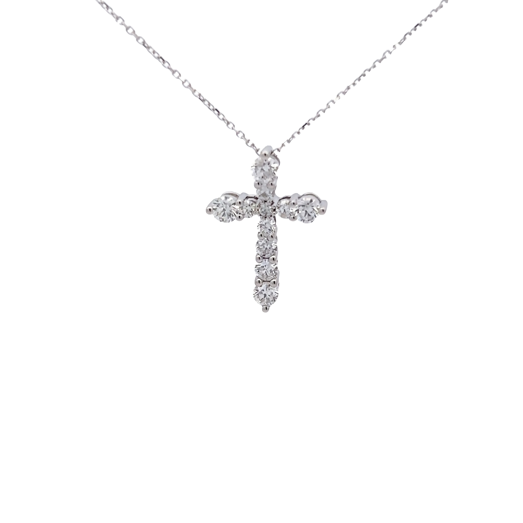 14 Karat White Gold Cross Pendant With 11=1.00 Total Weight Round Brilliant G I Diamonds