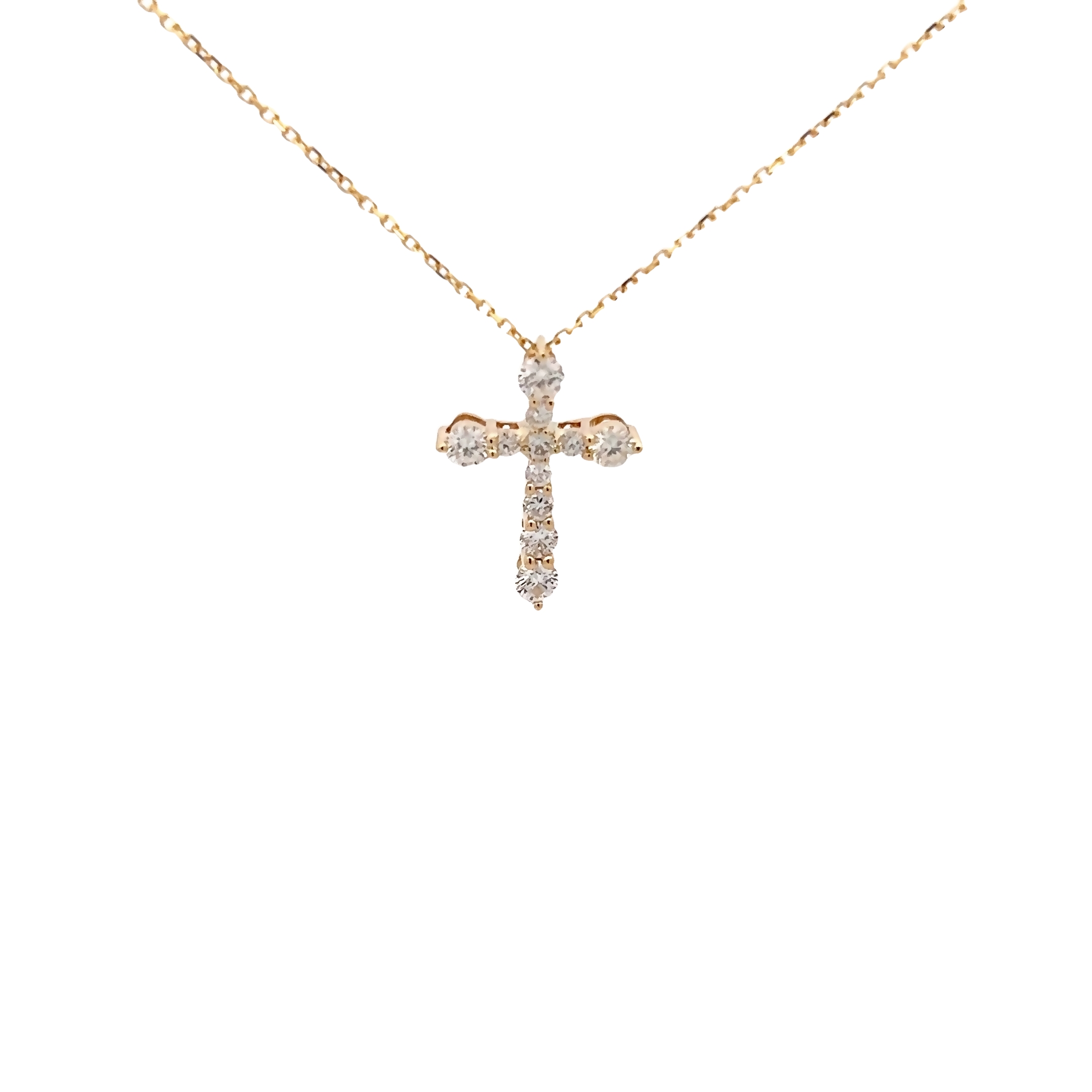 14 Karat Yellow Gold Cross Pendant With 11=0.50 Total Weight Round Brilliant G I Diamonds