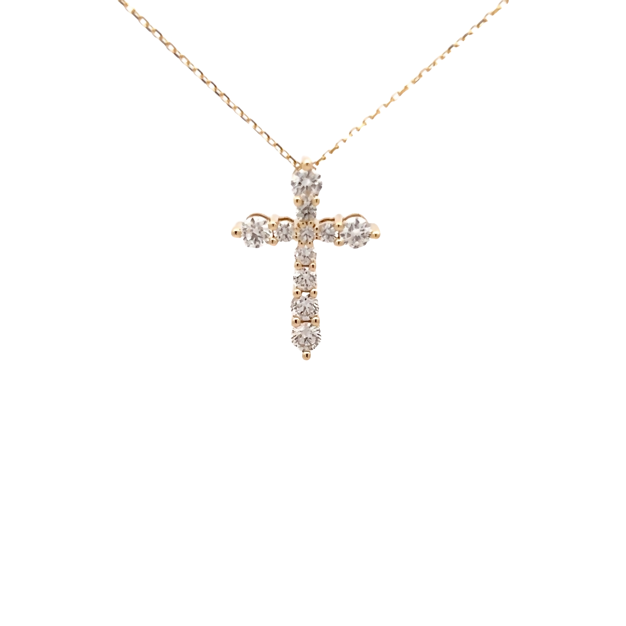 14 Karat Yellow Gold Cross Pendant With 11=1.00total Weight Round Brilliant G I Diamonds