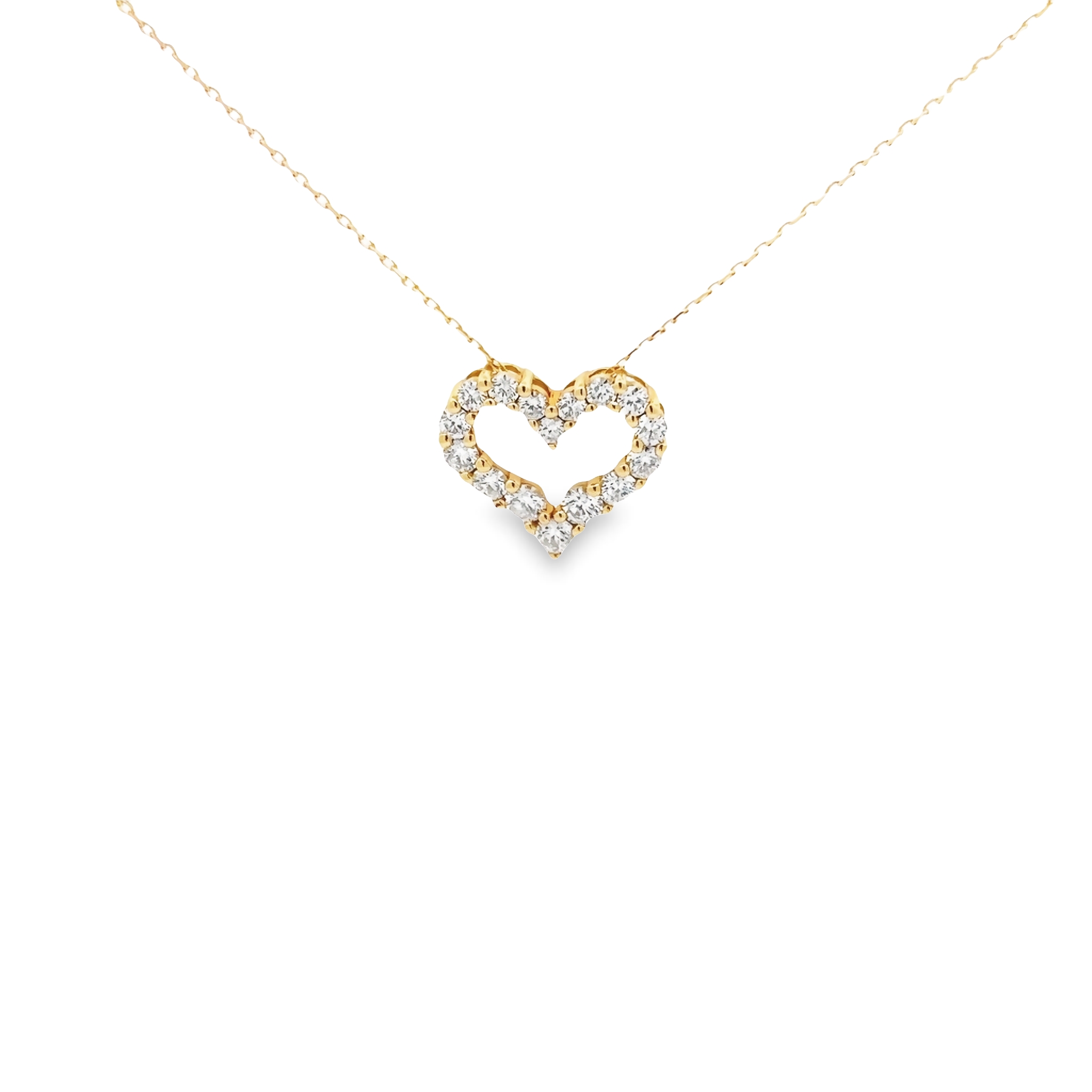 14 Karat Yellow Gold Heart Pendant With 16=1.00 Total Weight Round Brilliant G I Diamonds