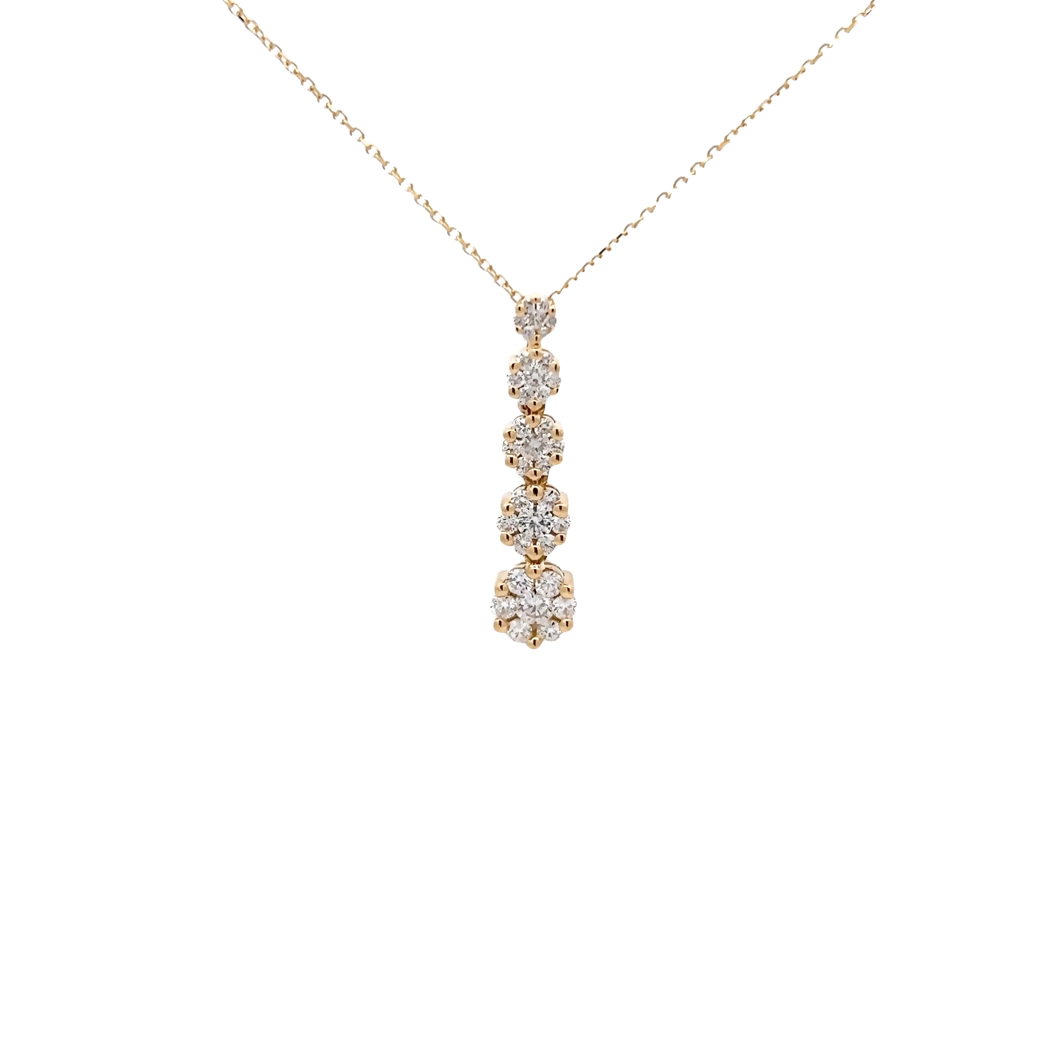 14 Karat Yellow Gold Cluster Pendant With 35=0.75 Tota Weight Round Brilliant G I Diamonds
