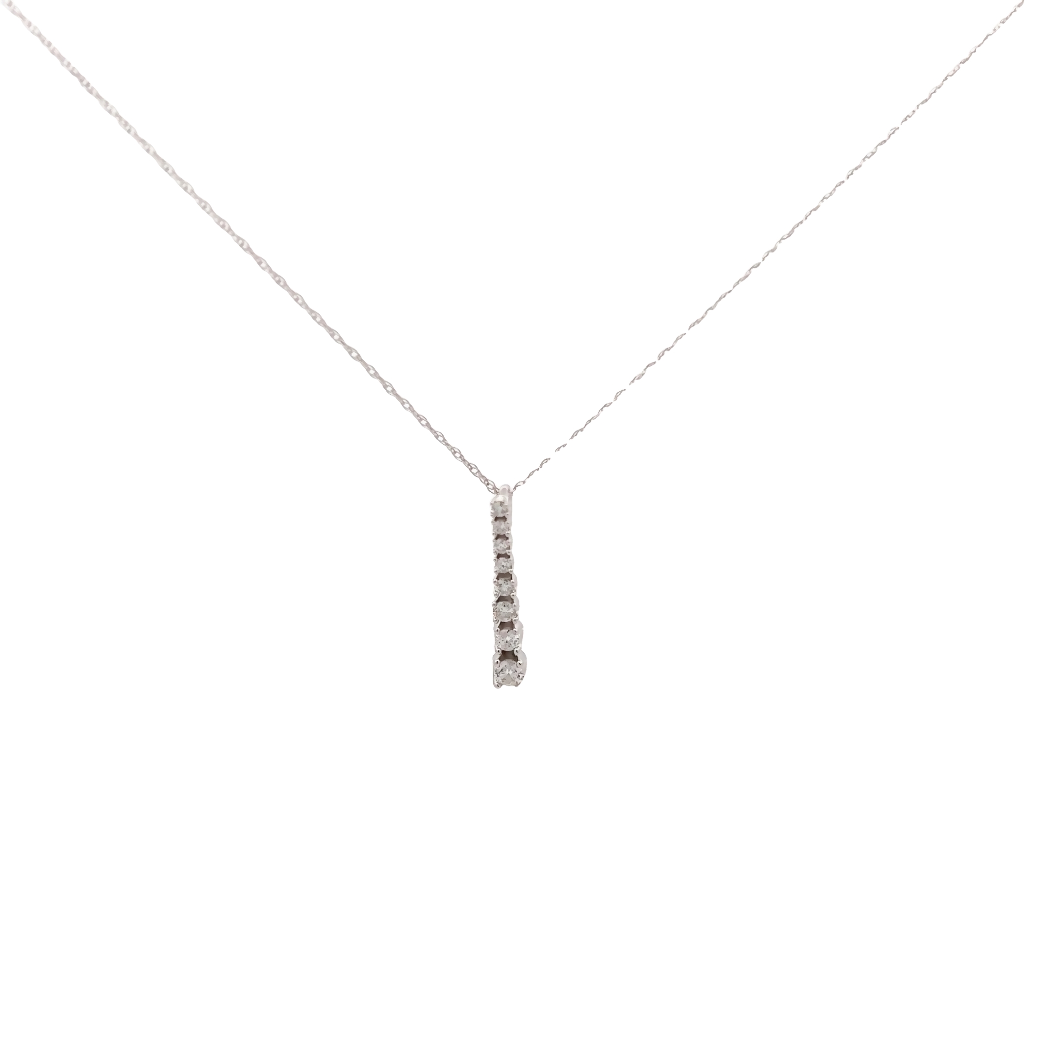 14 Karat white gold graduating drop pendant with 8=0.25 total weight round brilliant G SI Diamonds