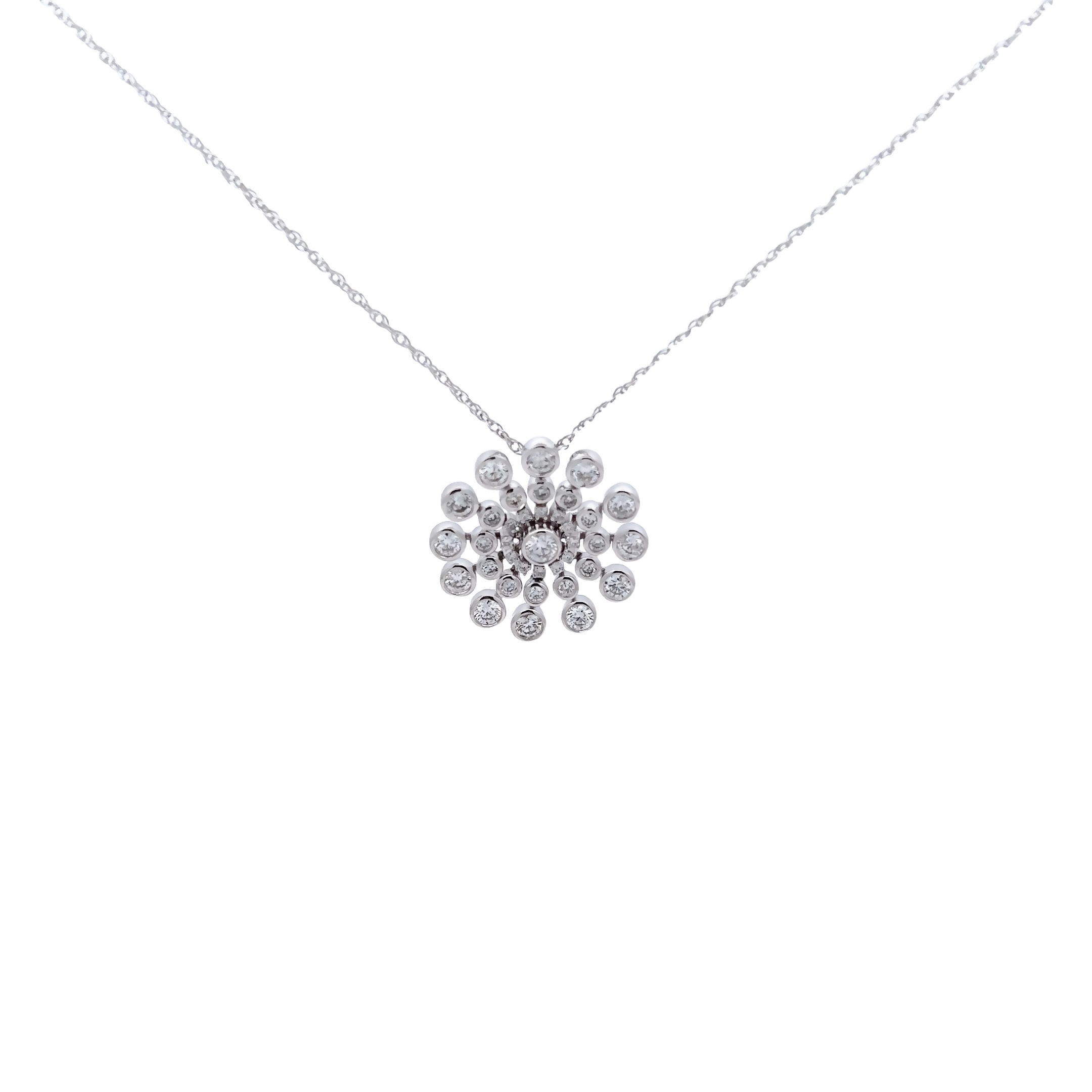 14 Karat White Gold Circle Pendant With 36=1.00 Total Weight Round Brilliant G Si Diamonds