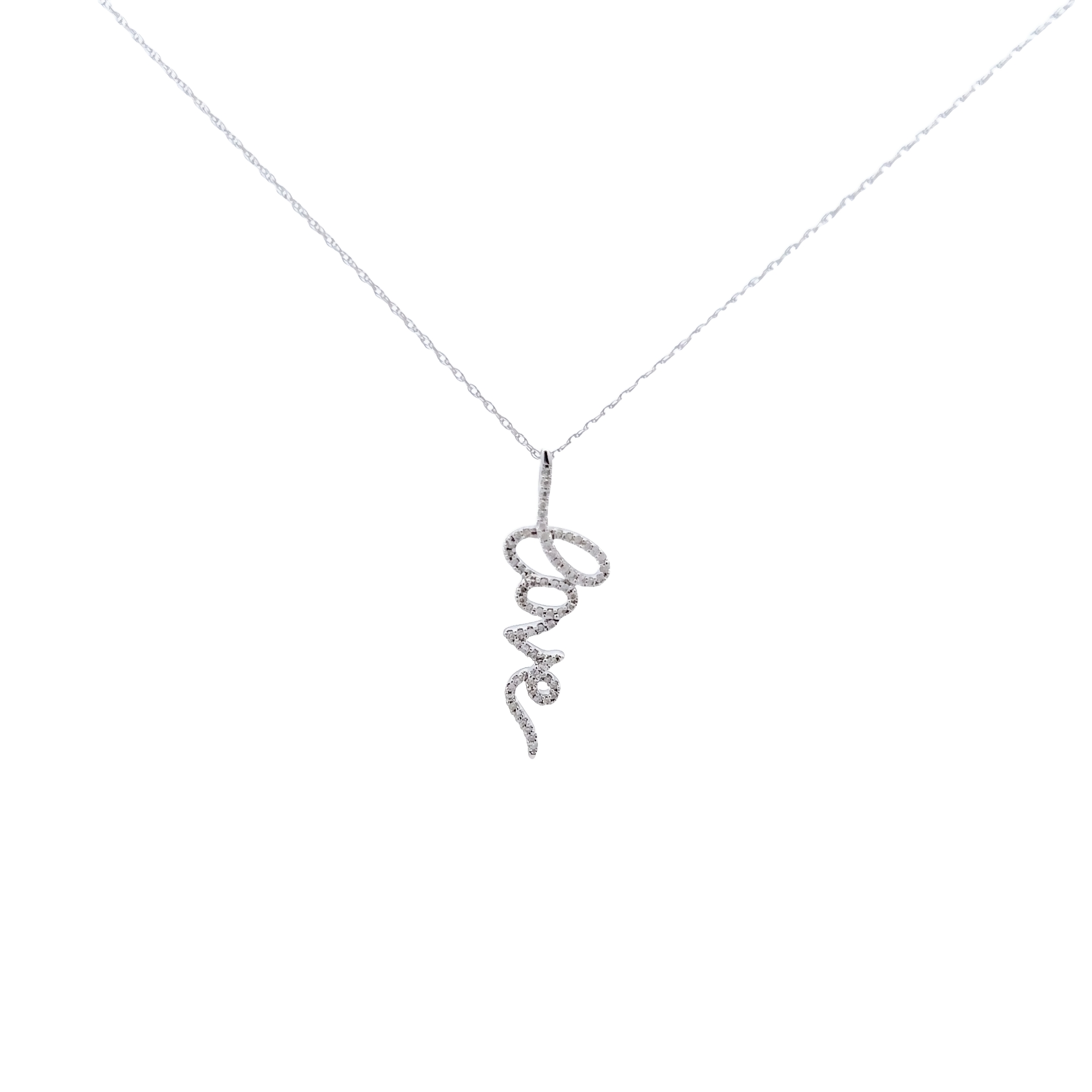 14 Karat white gold Love pendant with 37=0.20 total weight round brilliant G SI Diamonds