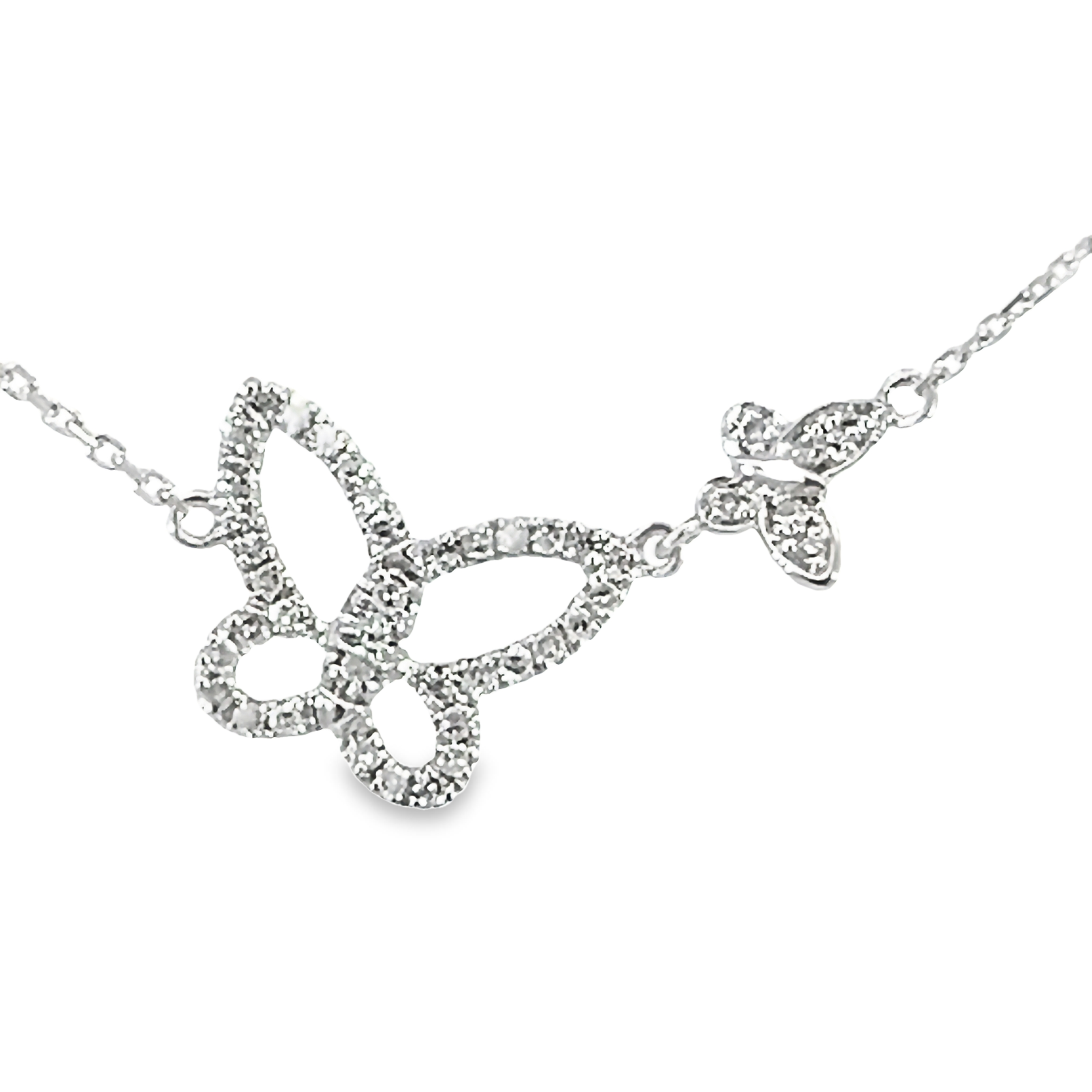 14 Karat White Gold Butterfly Pendant With 43=0.15 Total Weight Single Cut G I Diamonds