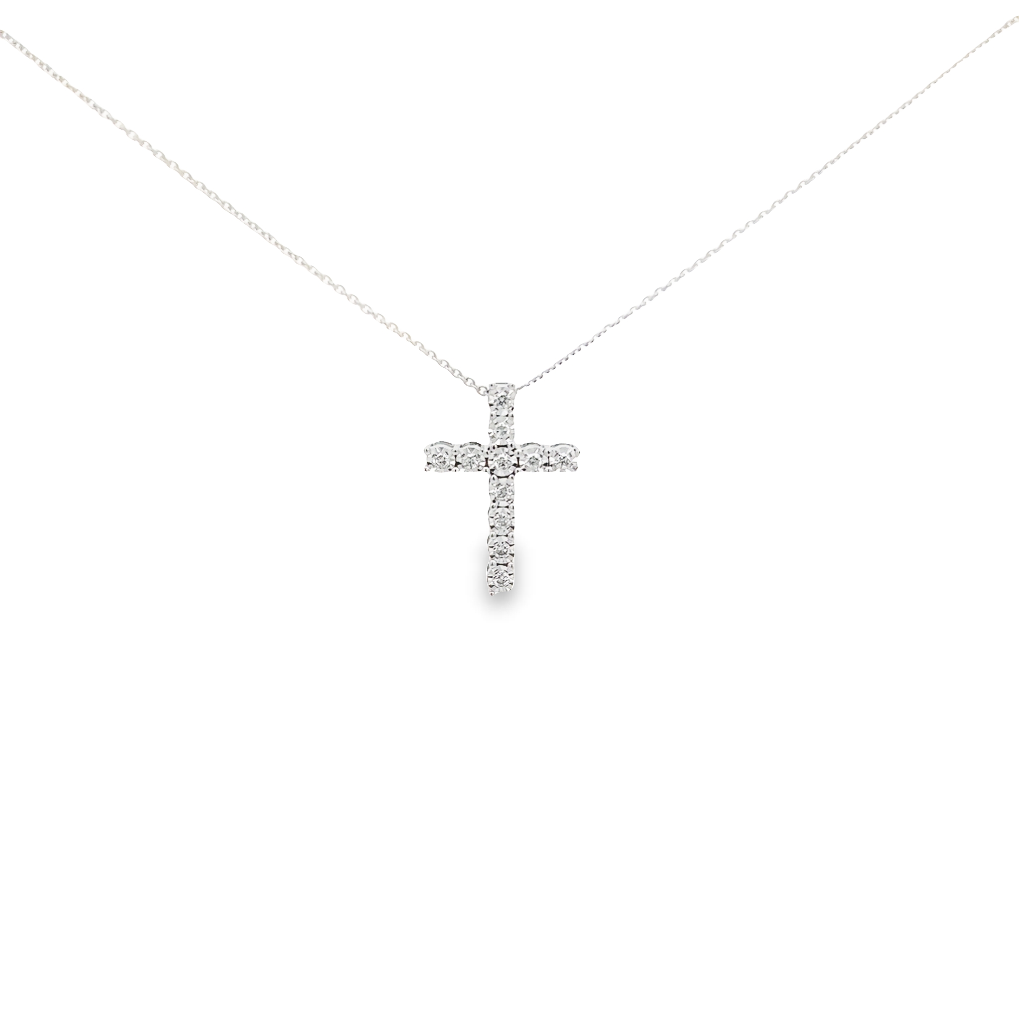 14 Karat White Gold Cross Pendant With 11=0.16tw Illusion Set Round Brilliant G Si Diamonds