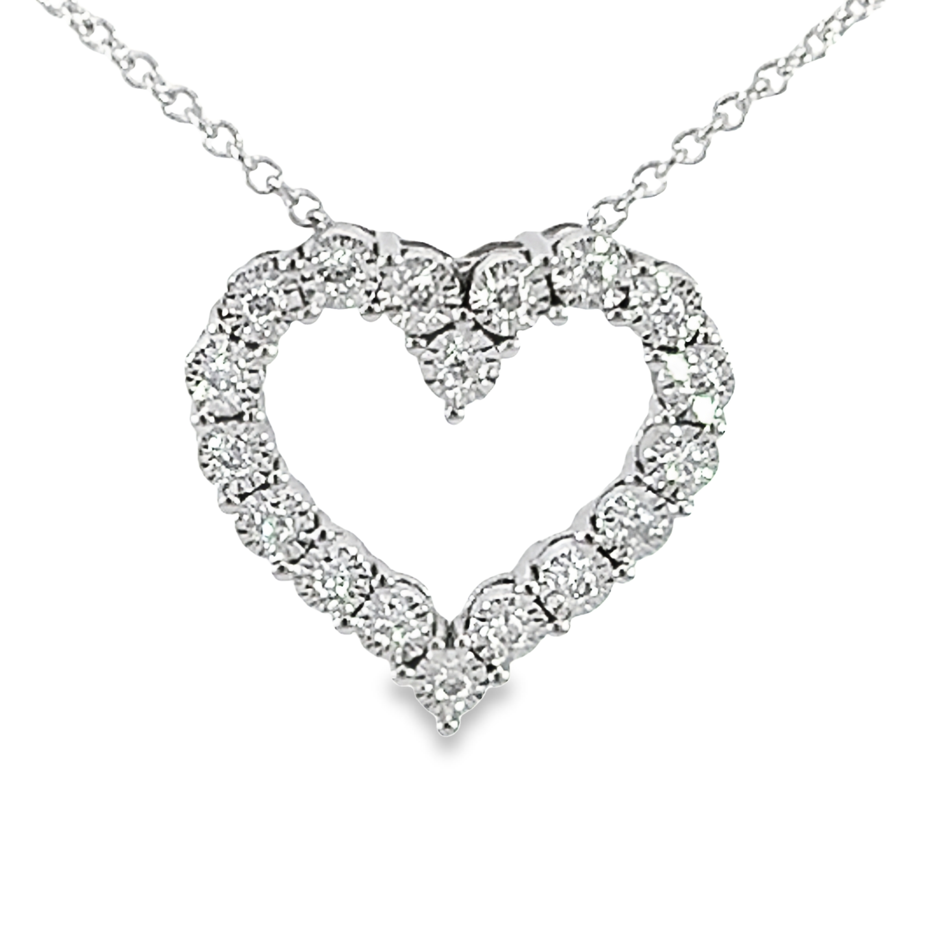 14 Karat White Gold Heart Pendant With 18=0.10  Total Weight Round Brilliant G Si Diamonds