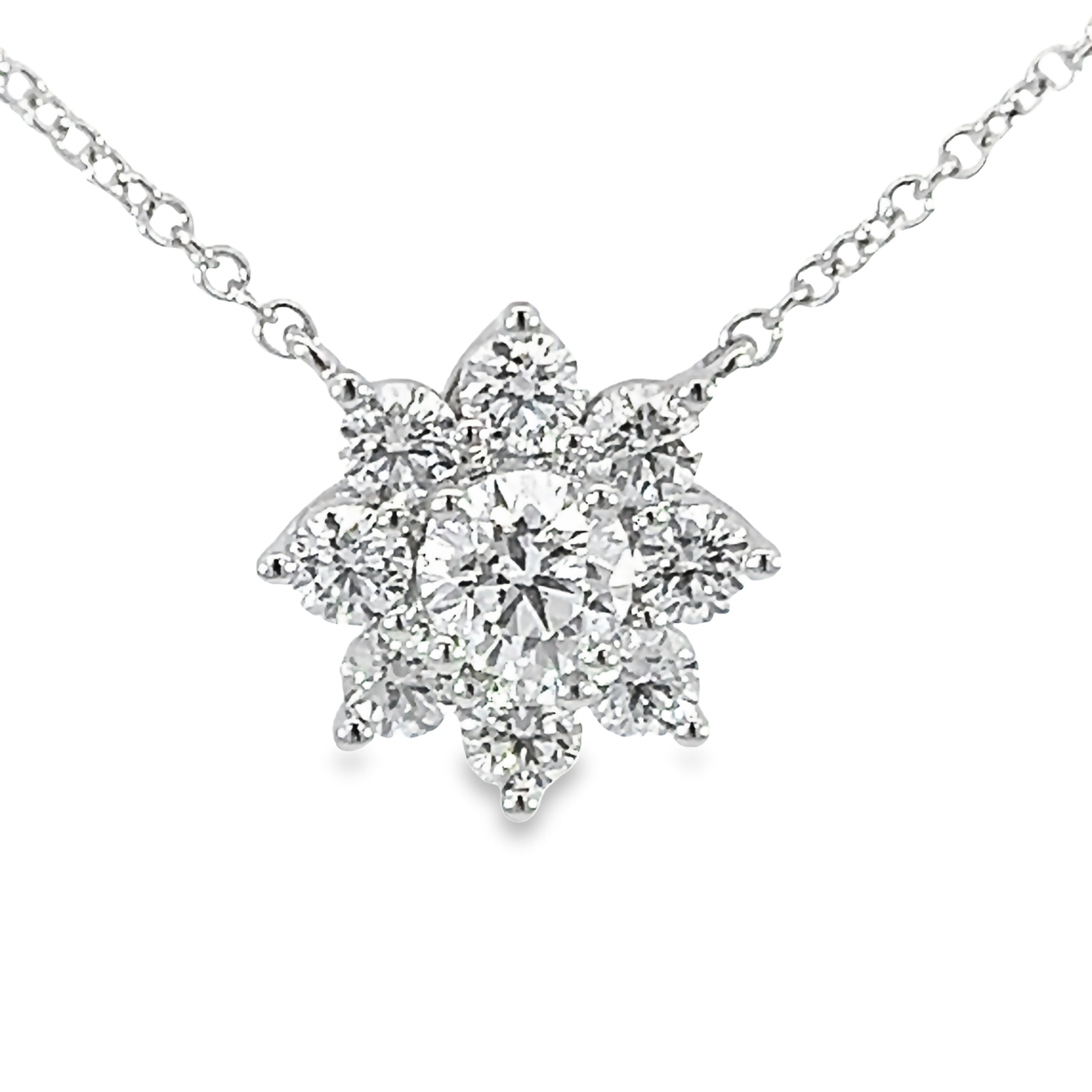 14k White Gold Diamond Flower Pendant