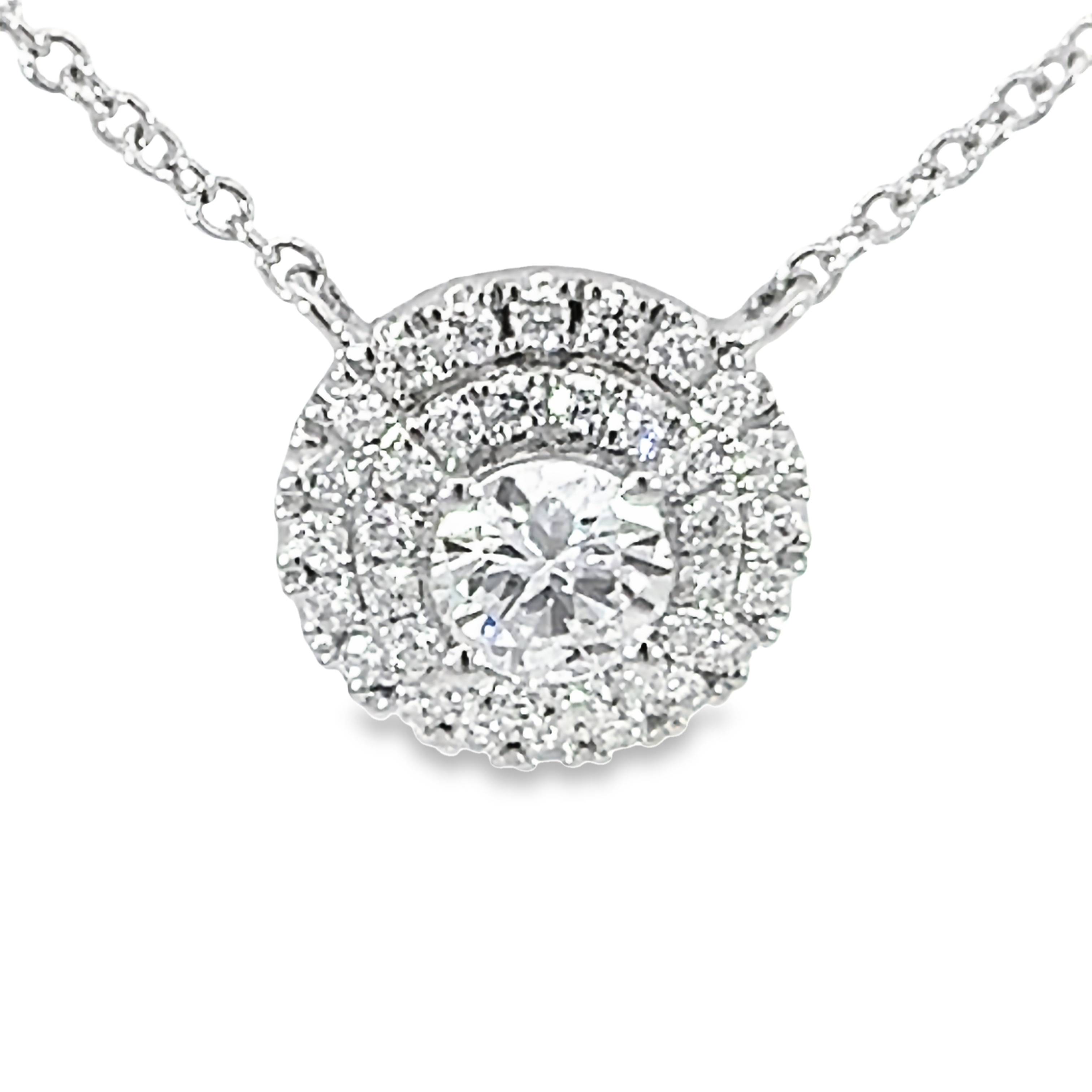 14k White Gold Diamond Halo Pendant