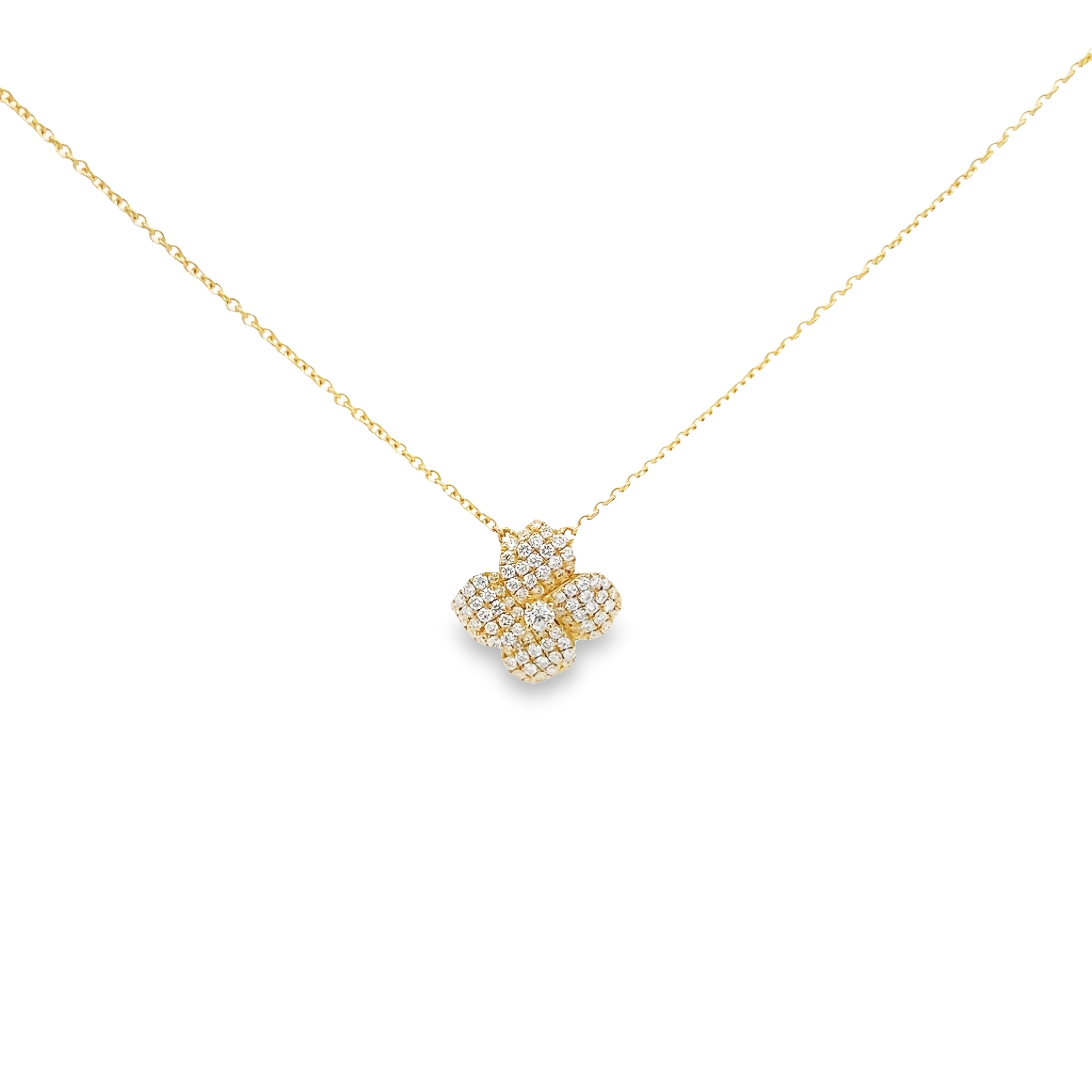 14 karat yellow gold flower pendant with 85=0.63 total weight round brilliant G VS Diamonds