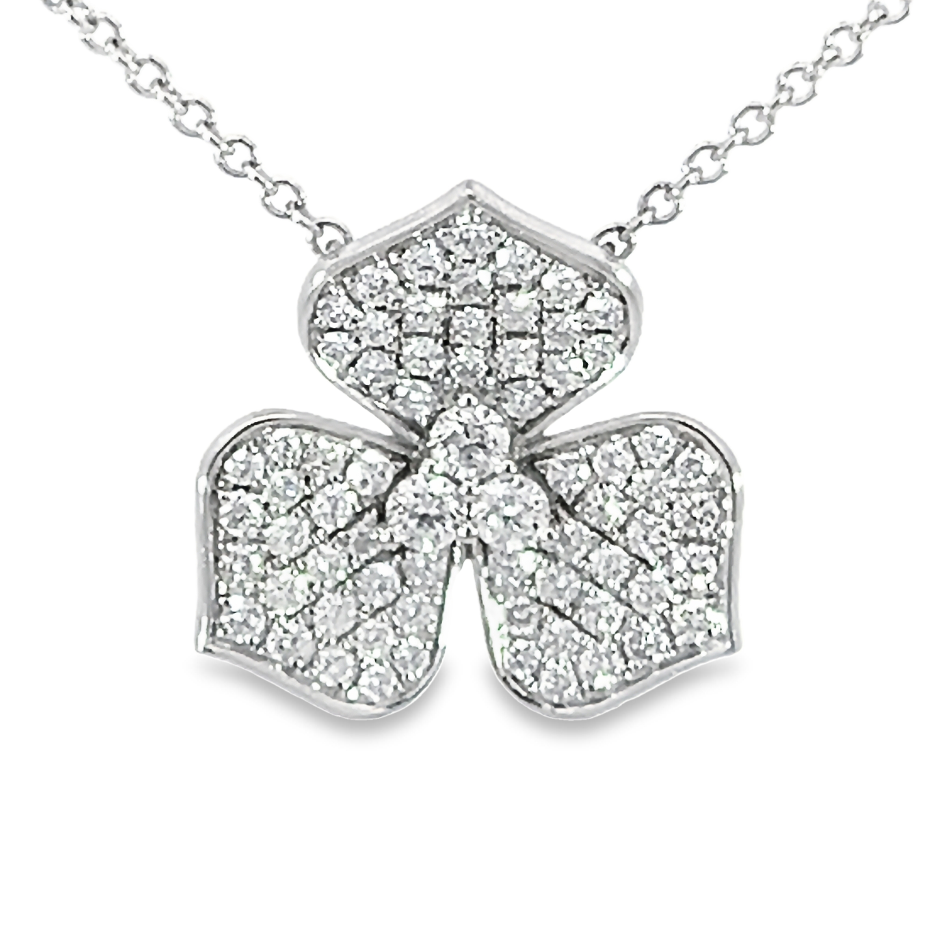 14 Karat White Gold Flower Pendant With 90=0.7 Total Weight Round Brilliant G Vs Diamonds