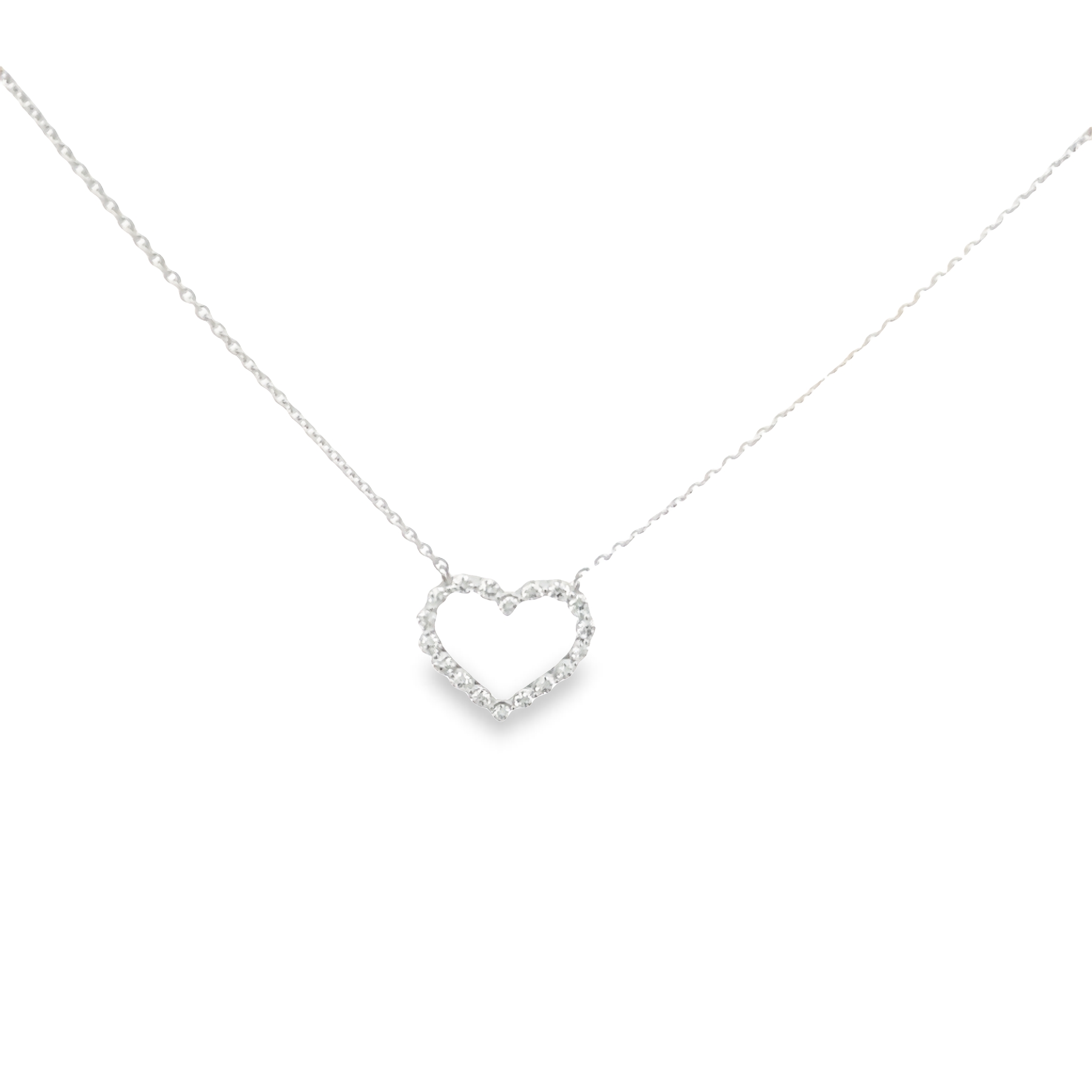 14 karat white gold heart pendant with 18=0.43 total weight round brilliant G VS Diamonds