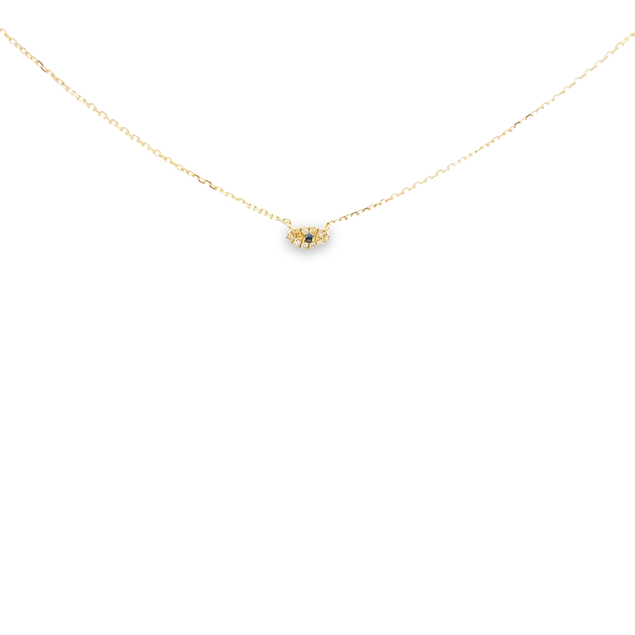 14 Karat Yellow Gold Mini Evil Eye Pendant With One 0.01ct Round Mixed Cut Sapphire And 10=0.03 Total Weight Single Cut G I Diamonds