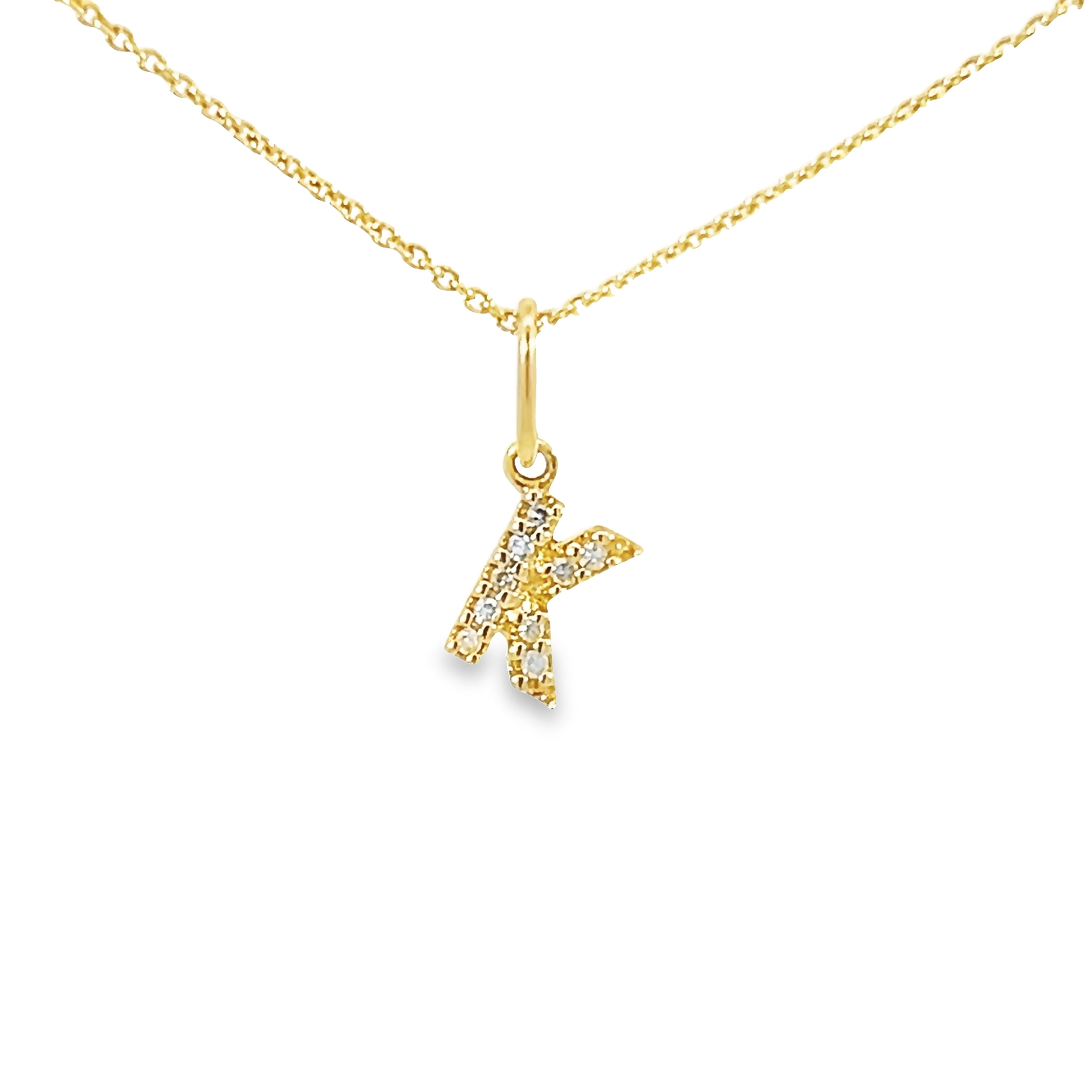 14k Yellow Gold Diamond Letter K Charm