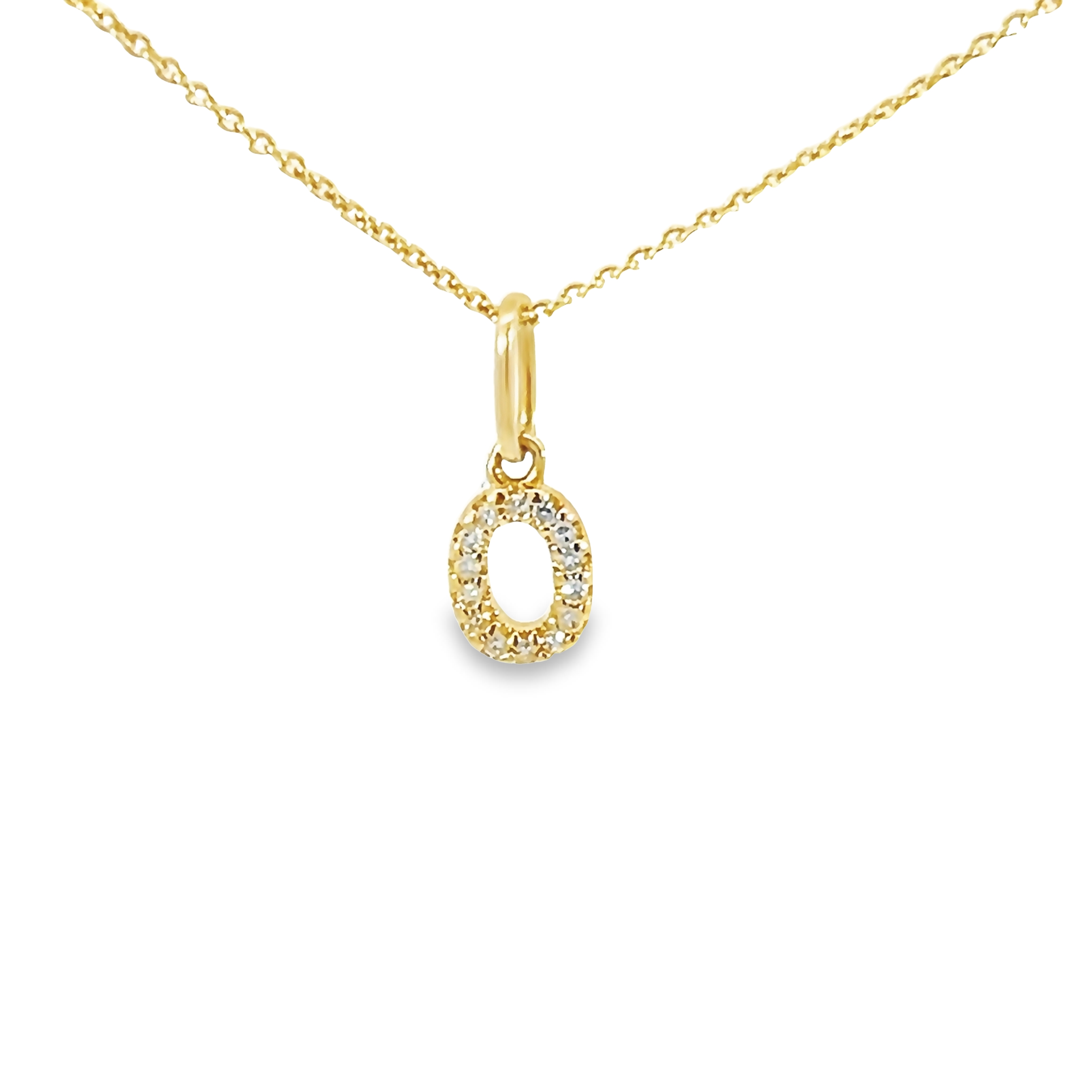 14k Yellow Gold Diamond Letter O Charm