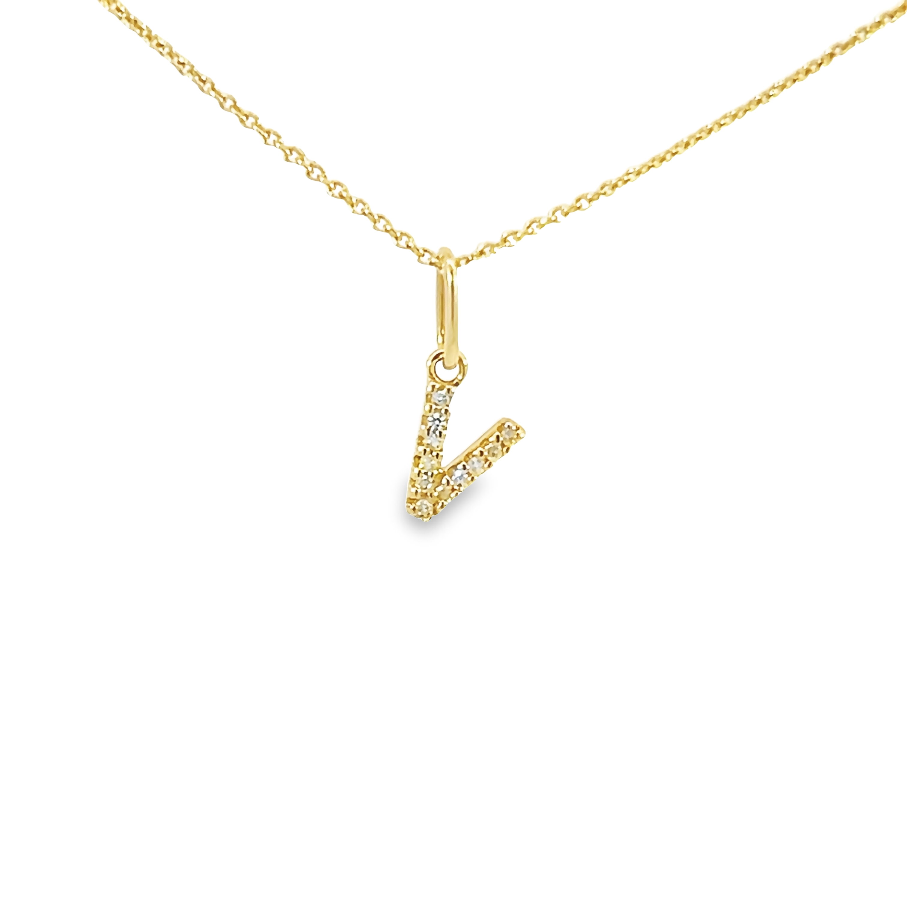 14k Yellow Gold Diamond Letter V Charm